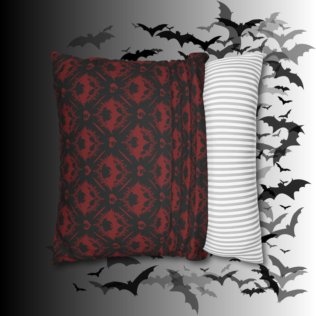 Gothic Bat Diamond Pattern Throw Pillow — Midnight Black Dark Home Decor