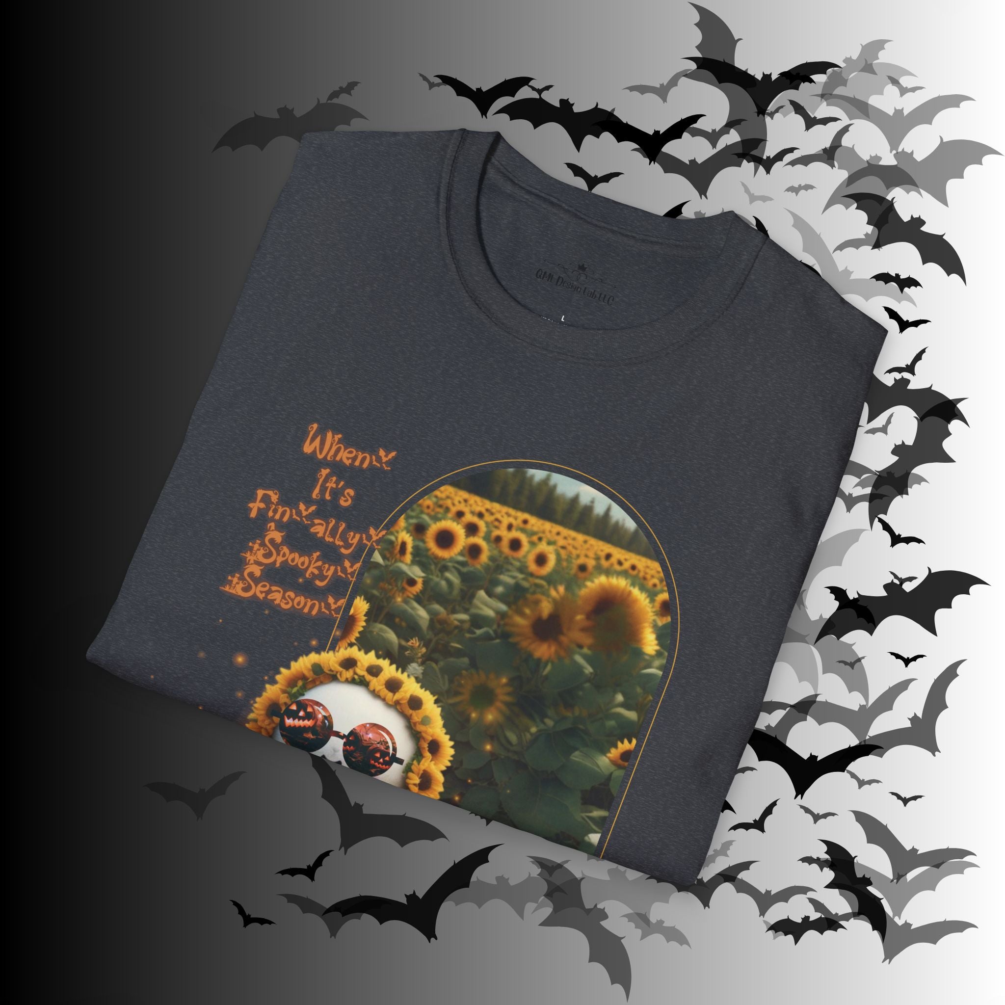 "When It's Finally Spooky Season" Ghost Sunflower T-Shirt — Halloween Tee