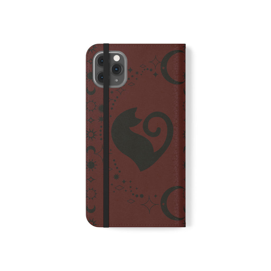 Dark Academia Celestial Black Cat Flip Wallet Case for iPhone and Samsung Galaxy Phones