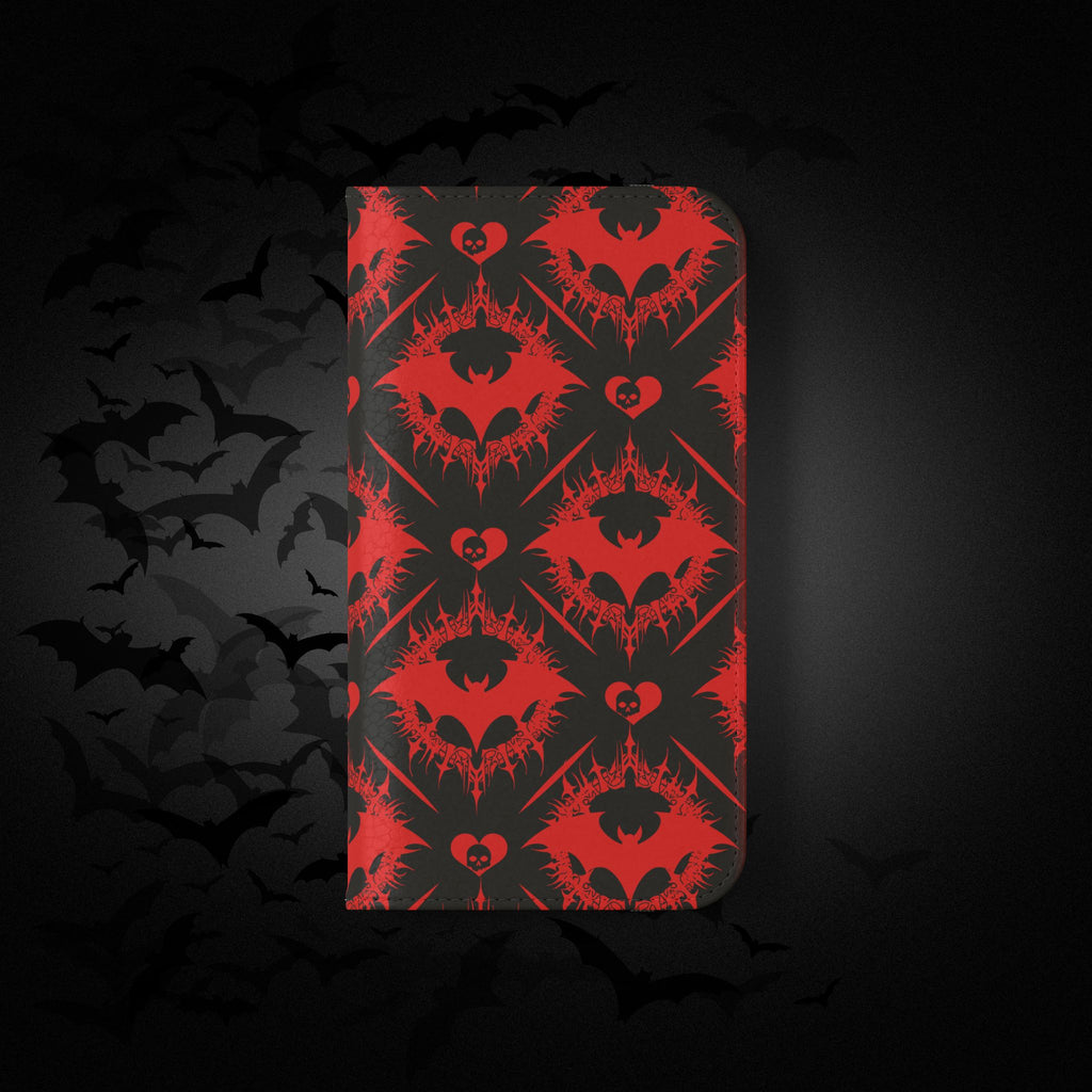 Gothic Bat Wallet Flip Case - Elegant Goth Phone Wallet - Bat Pattern Flip Case - Gothic Phone Case - Stylish Wallet Phone Case