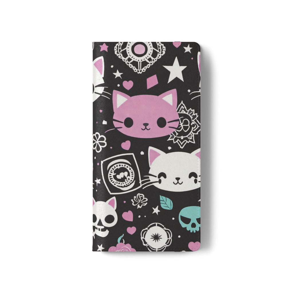 Pastel Goth Cat Flip Wallet Phone Case - Goth Cat Wallet Case for Samsung iPhone - Gothic Style Cats Wallet Phone Cases