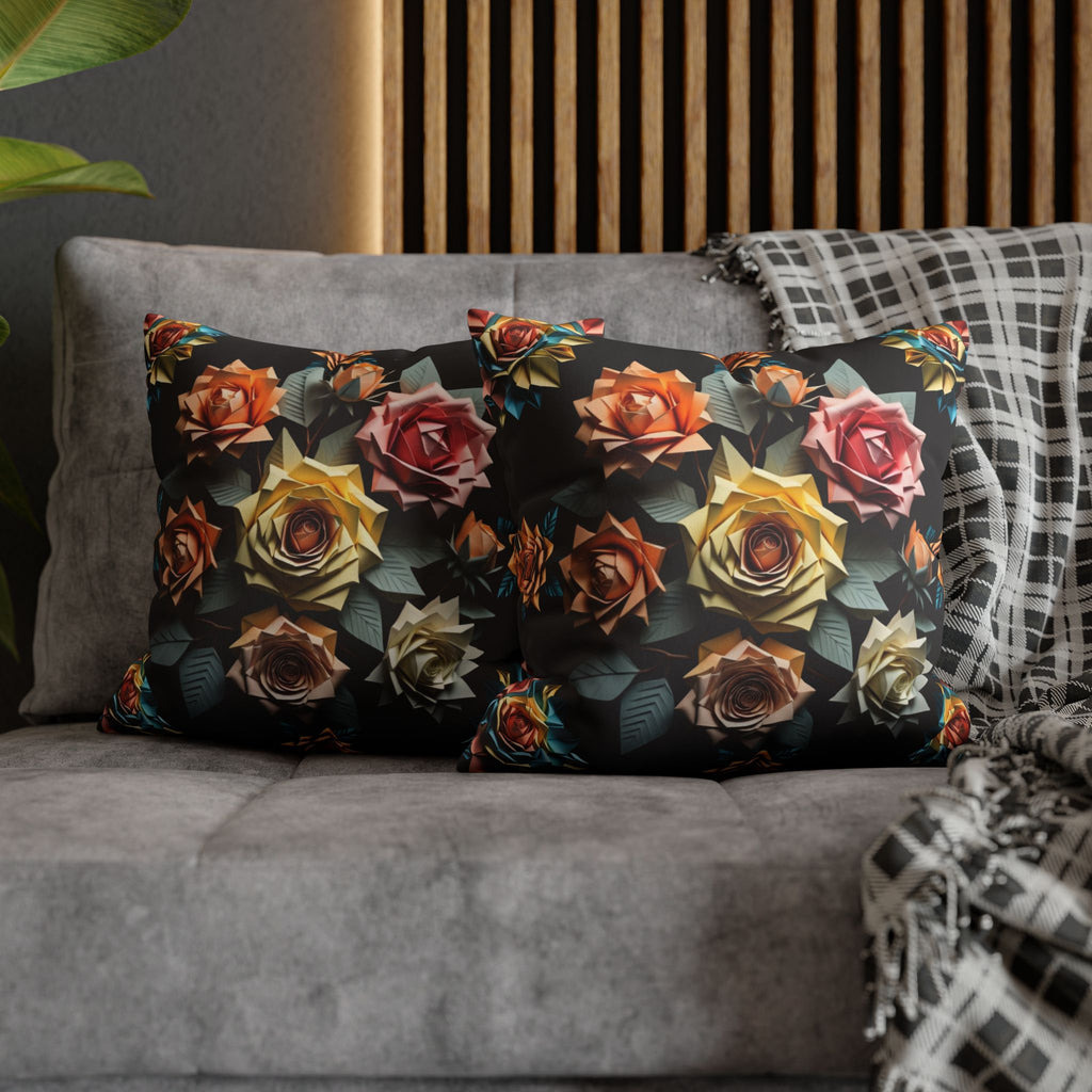 Gothic Origami Rose Throw Pillow — Dark Floral Botanical Home Decor