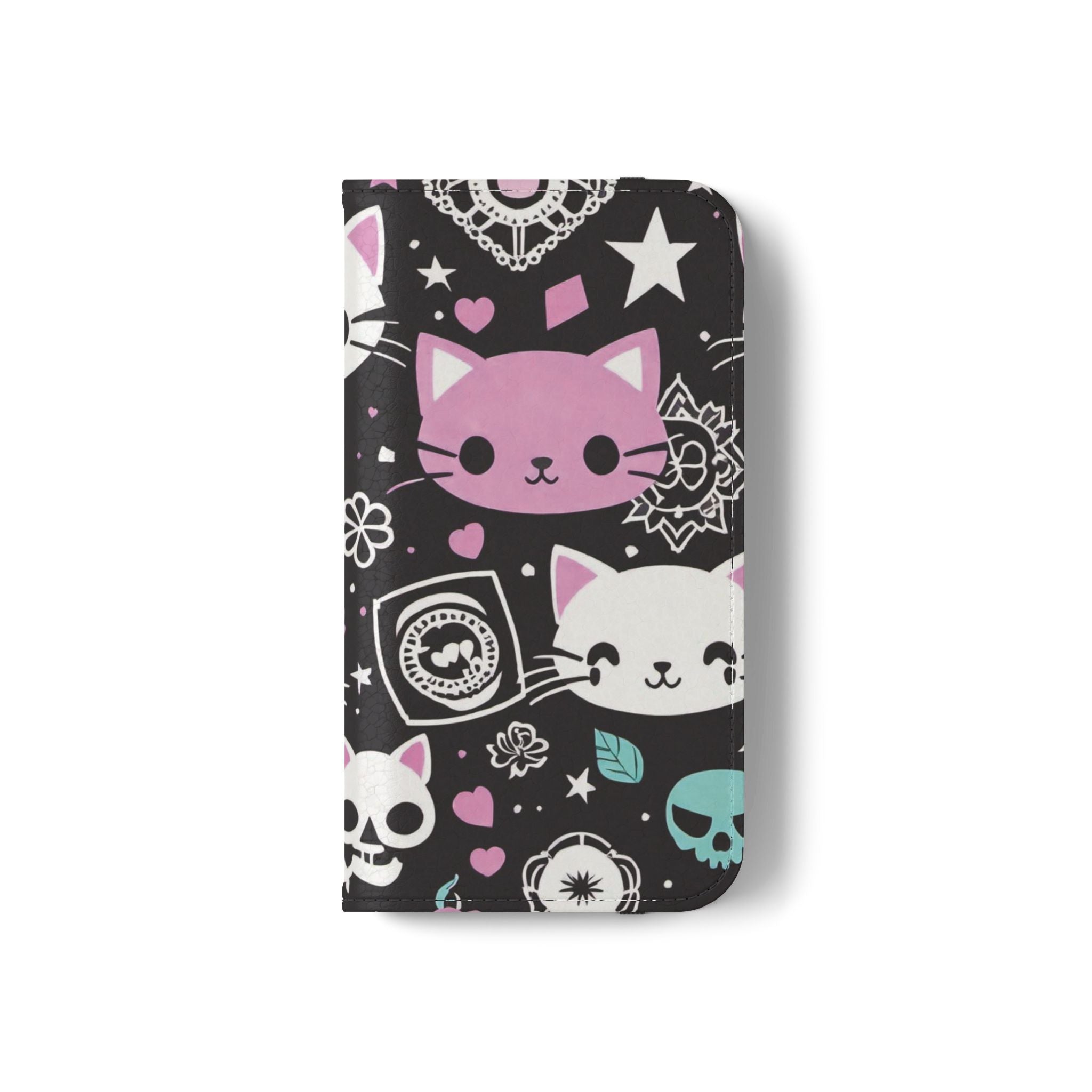 Pastel Goth Cat Flip Wallet Phone Case - Goth Cat Wallet Case for Samsung iPhone - Gothic Style Cats Wallet Phone Cases