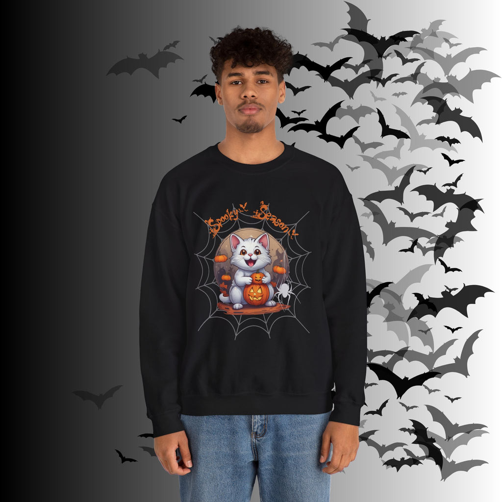 Spooky Season Cat Crewneck Sweatshirt — Kawaii Halloween Pumpkin