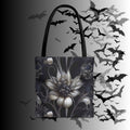 Gothic Botanical Skull Tote Bag — Dark Floral All-Over Print