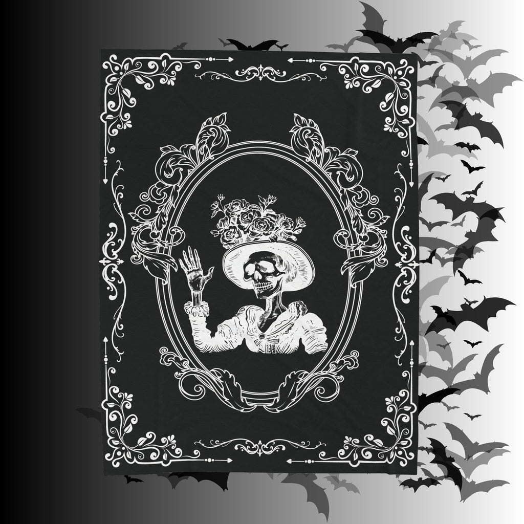 Victorian Skeleton Throw Blanket — Gothic Dark Academia Home Decor