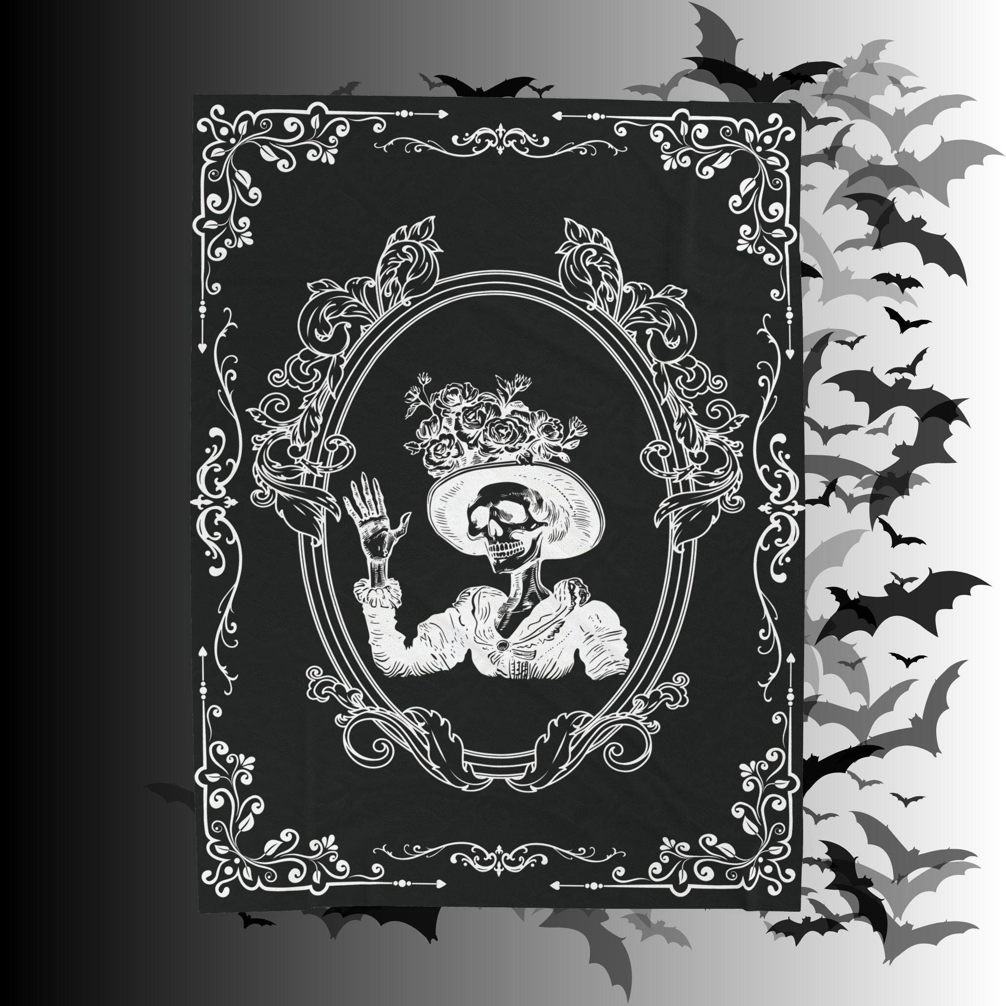 Victorian Skeleton Throw Blanket — Gothic Dark Academia Home Decor