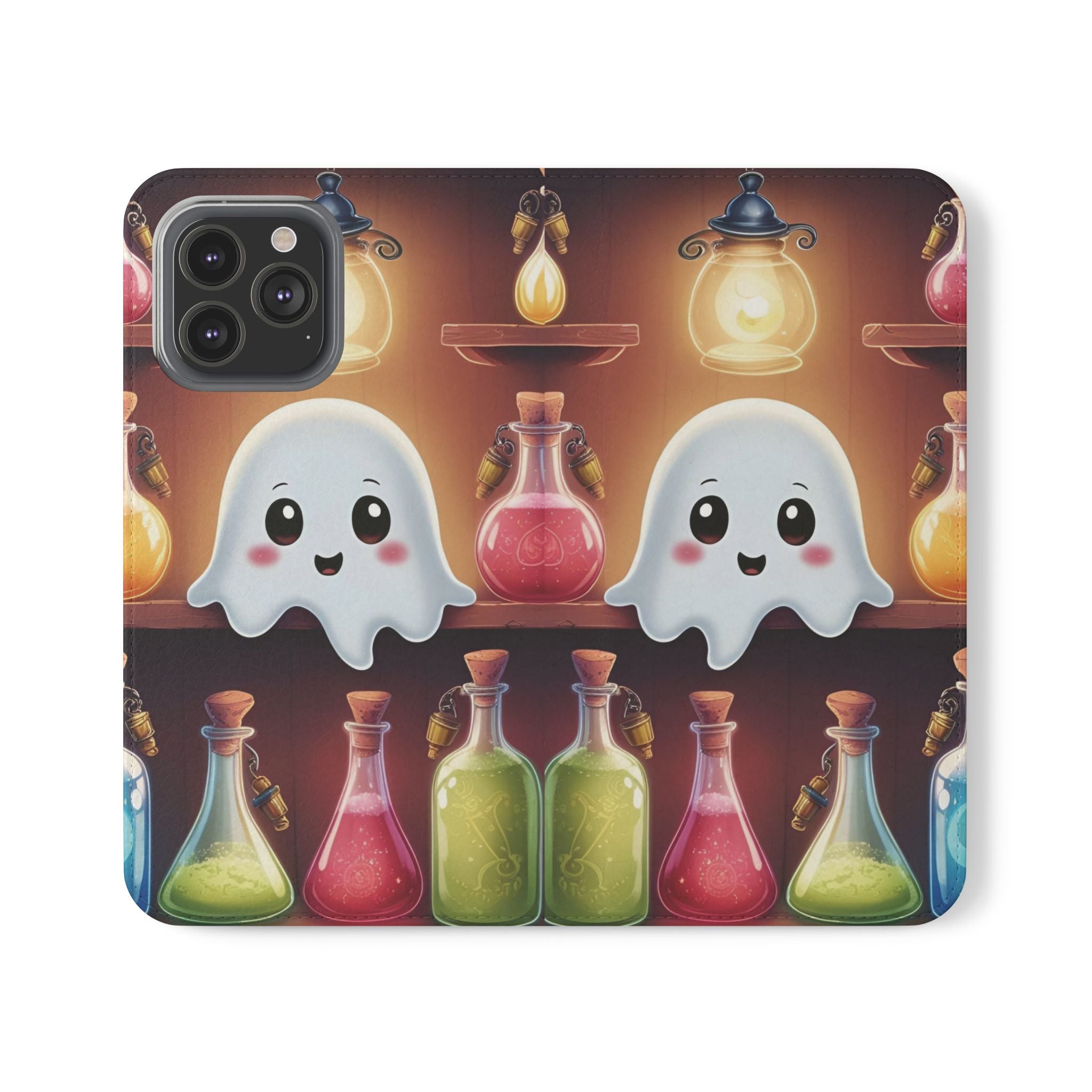Apothecary Ghost Flip Wallet Case - Spooky Halloween Phone Case - Gothic Ghost Smartphone Case -  Ghost on a Shelf Wallet Case
