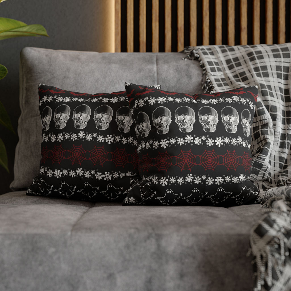 Merry Creepmas Gothic Ugly Sweater Throw Pillow — Goth Holiday Dark Home Decor