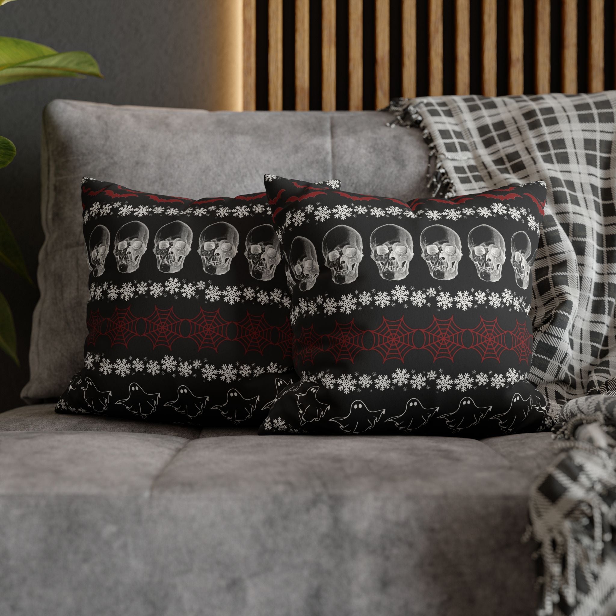 Merry Creepmas Gothic Ugly Sweater Throw Pillow — Goth Holiday Dark Home Decor