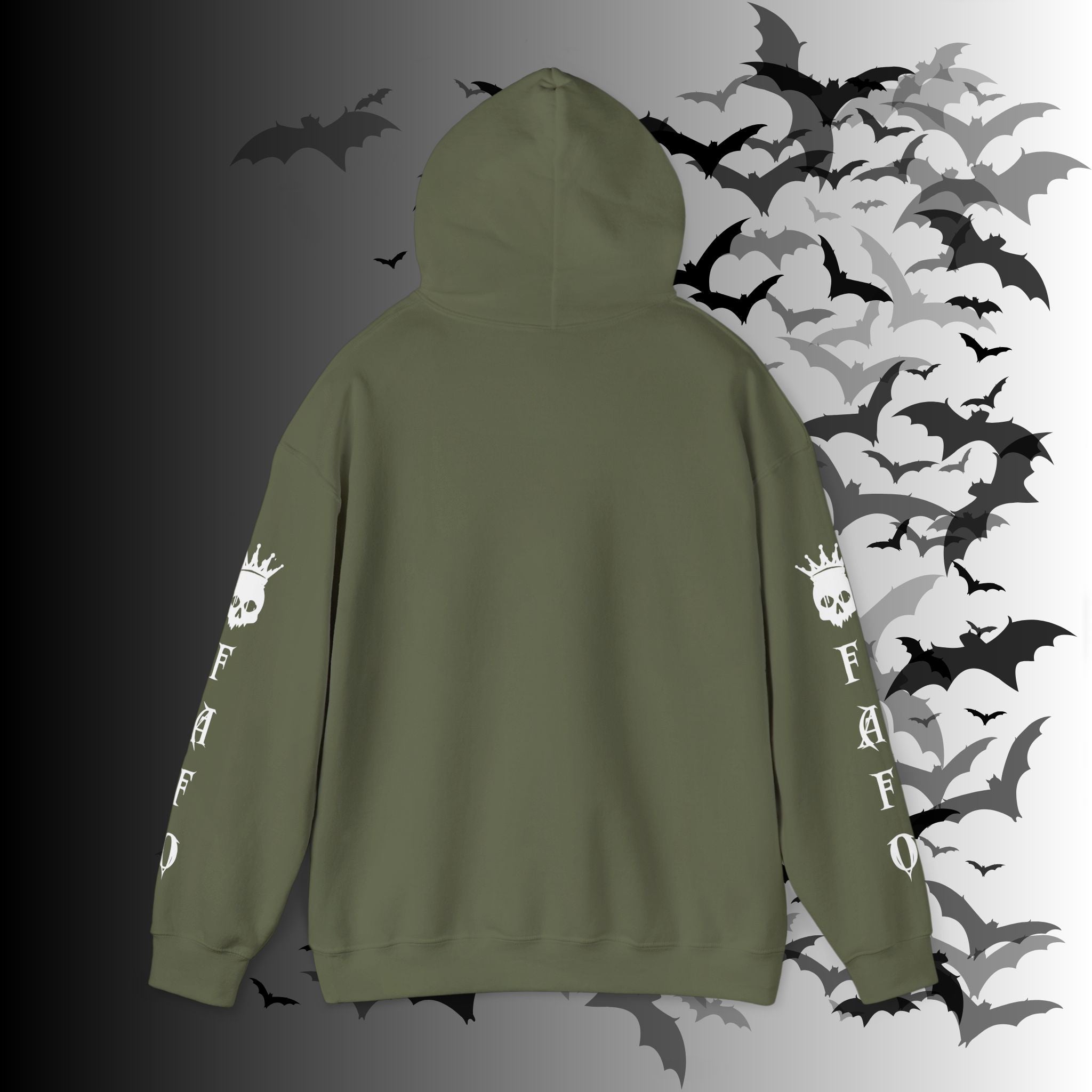 I Identify As a Threat Hoodie — Gothic Skull Sleeve Print FAFO Black