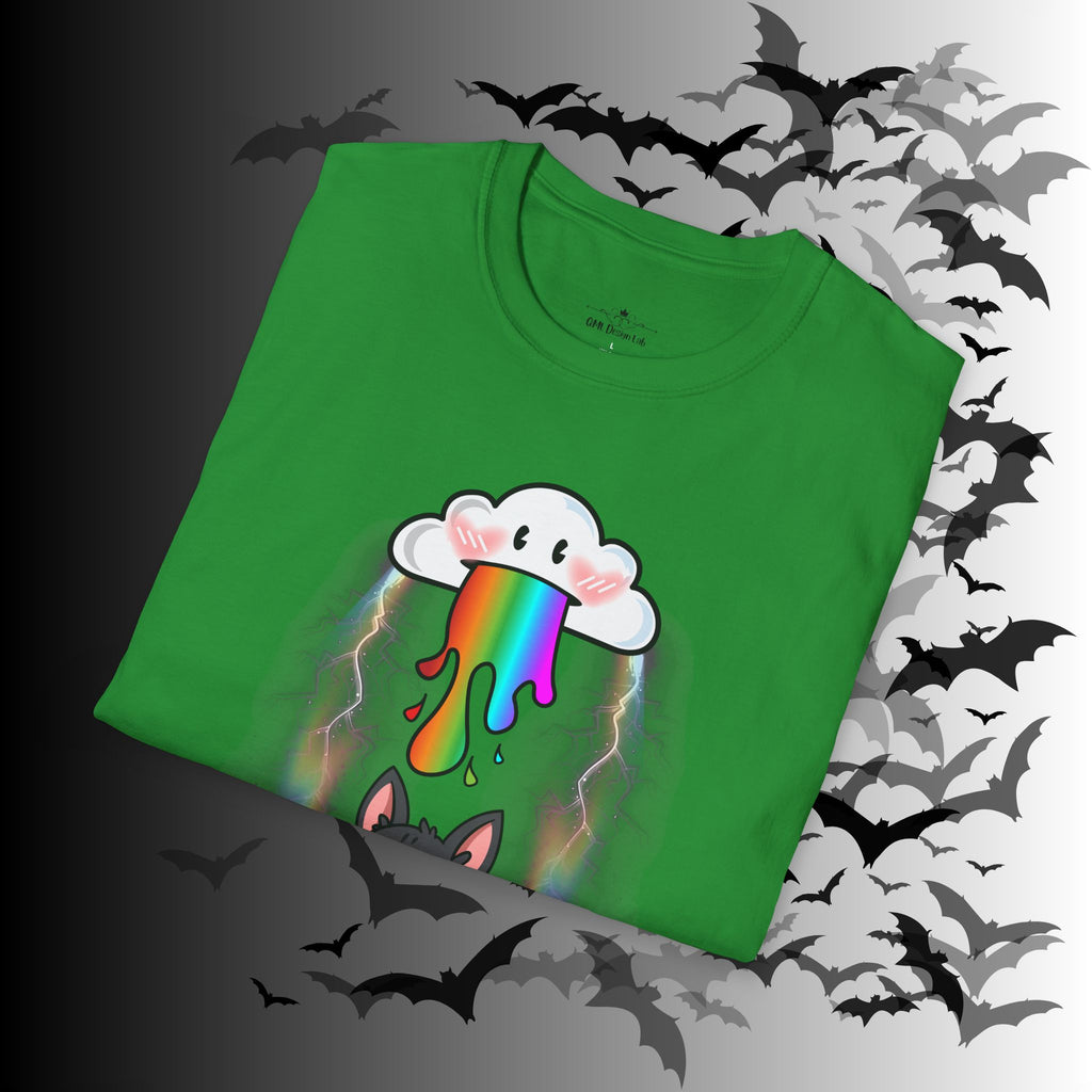 Rainbow Vomit Cloud Bat T-Shirt — Kawaii Goth Pride Unisex Tee