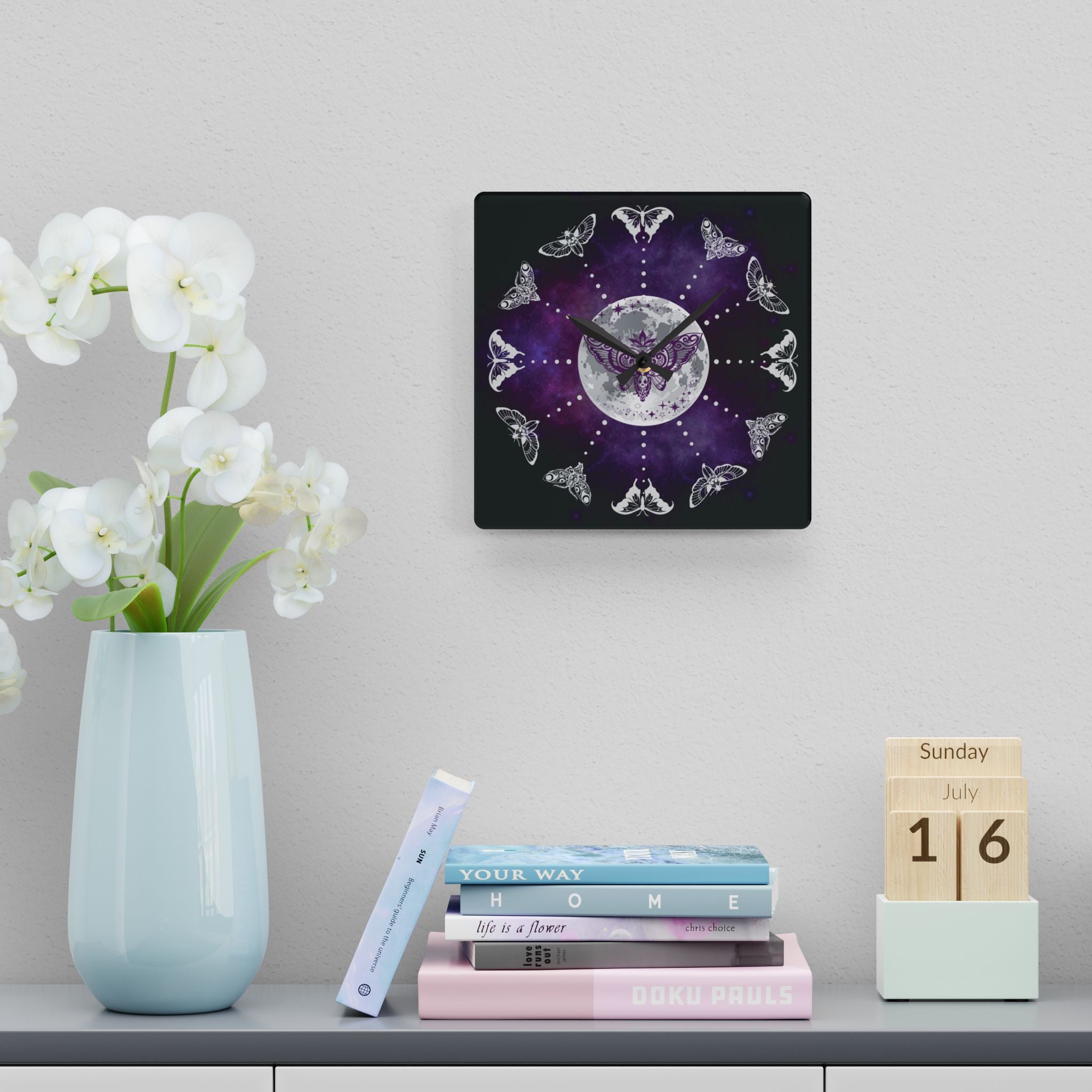 Gothic Lunar Moth Wall Clock — Whimsigoth Full Moon Acrylic Art Print Home Decor