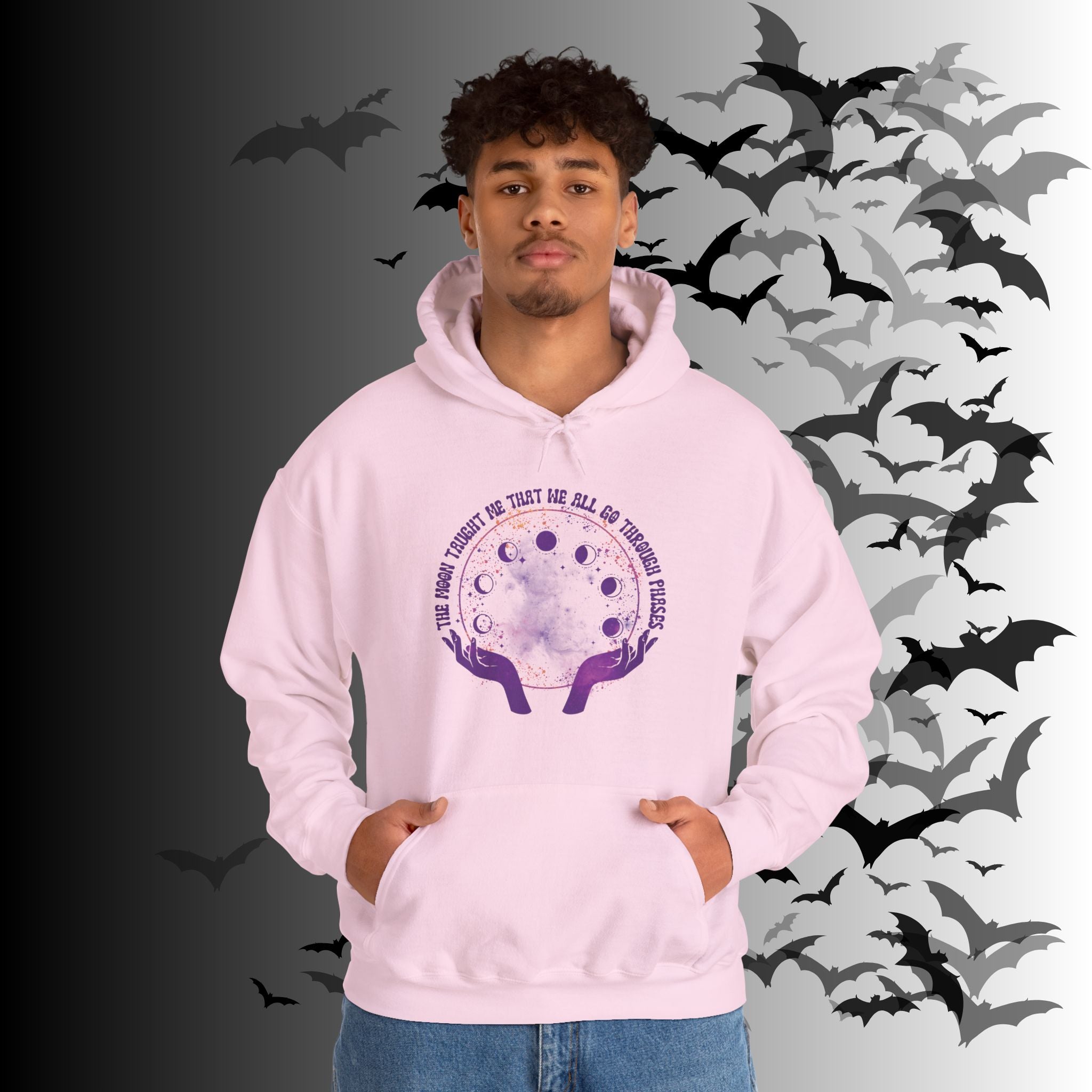 The Moon Taught Me We All Go Through Phases Hoodie — Witchy Moon Phase Pullover