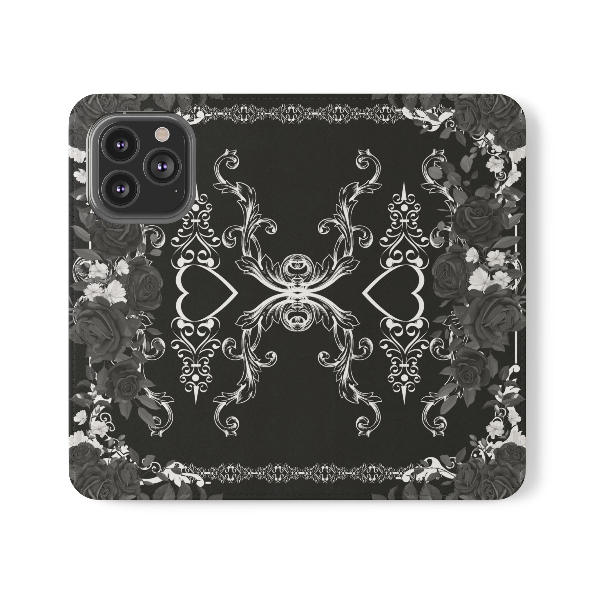 Romantic Goth Wallet Flip Case - Goth Botanical Phone Case