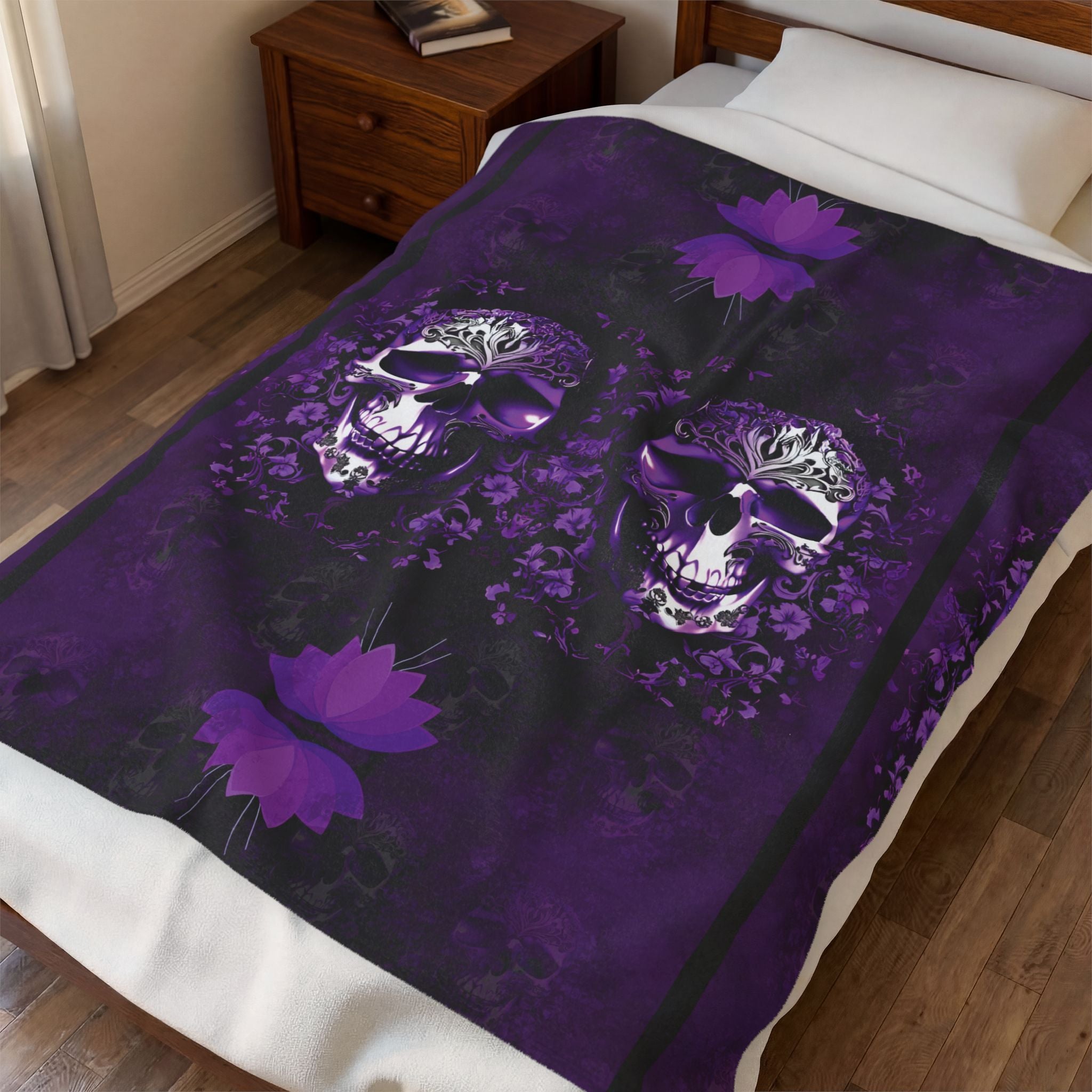 Gothic Purple Skull Throw Blanket — Dark Elegance Home Decor