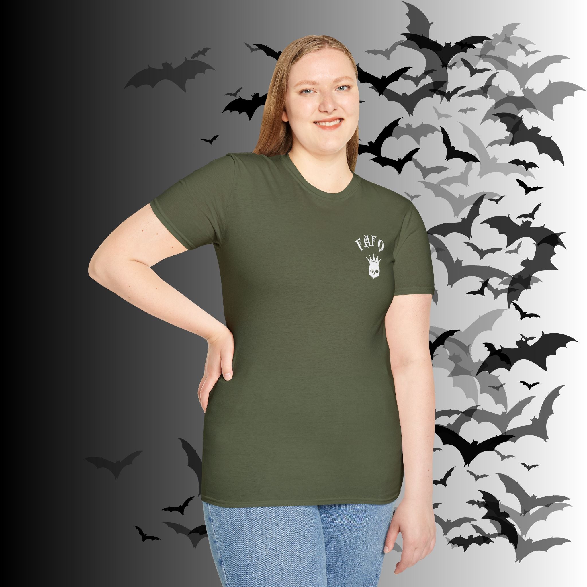 "FAFO" I Identify As A Threat T-Shirt — White Print Front & Back Gothic Tee
