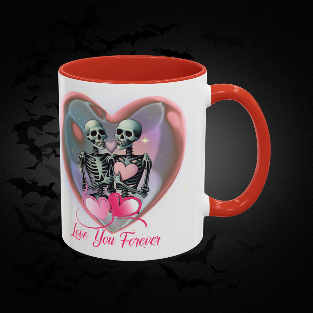 Love You Forever Valloween Coffee Mug — Skeleton Couple Heart Design (11/15oz)