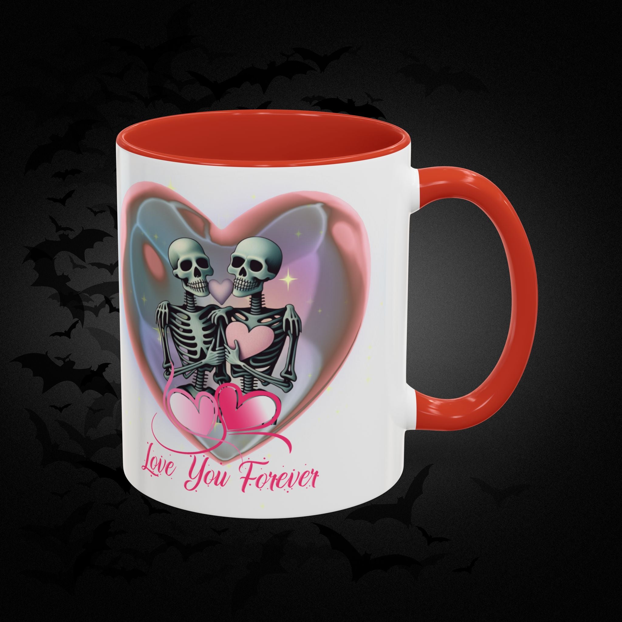 Love You Forever Valloween Coffee Mug — Skeleton Couple Heart Design (11/15oz)
