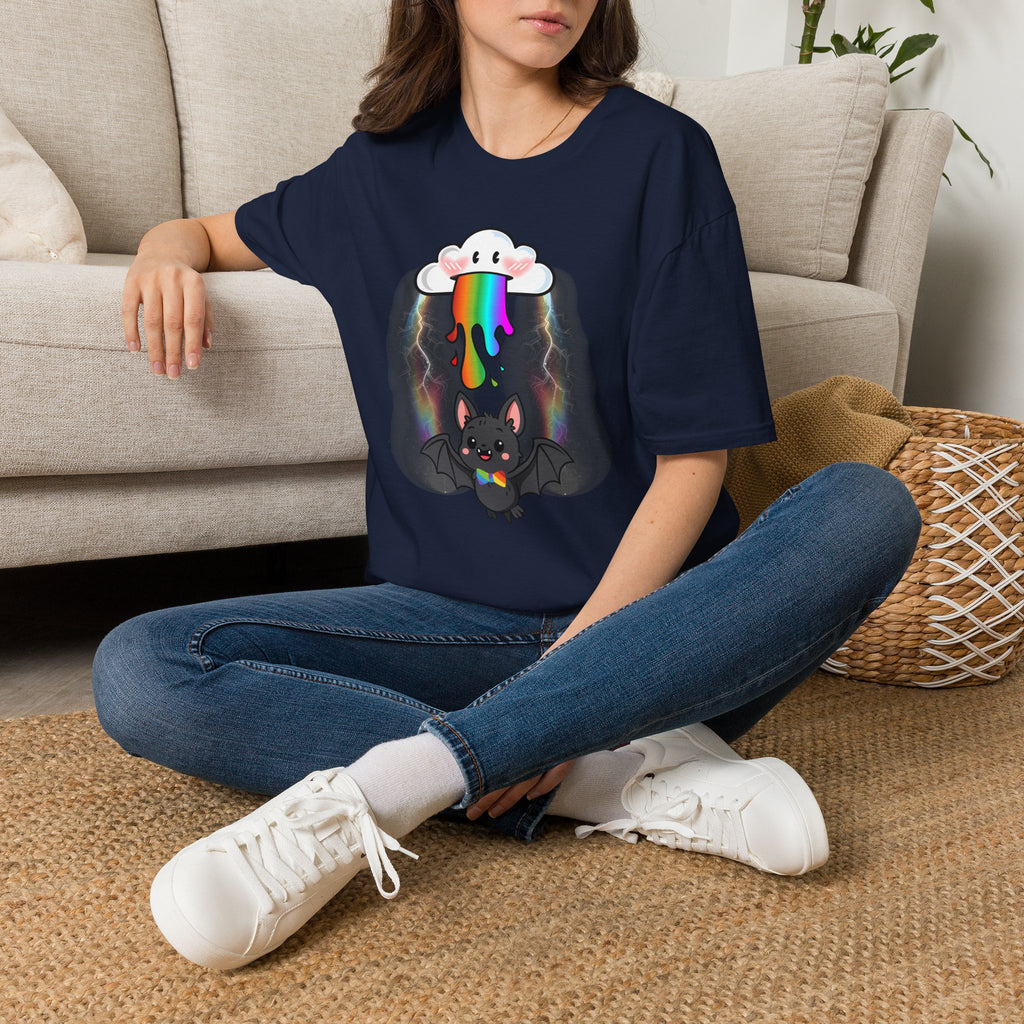 Rainbow Vomit Cloud Bat T-Shirt — Kawaii Goth Pride Unisex Tee
