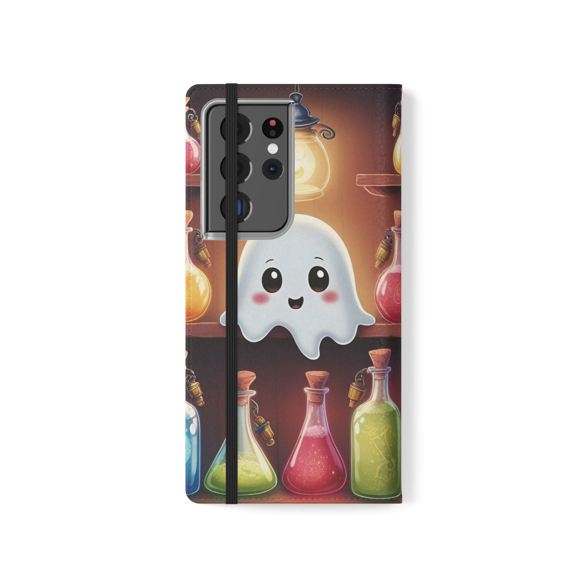 Apothecary Ghost Flip Wallet Case - Spooky Halloween Phone Case - Gothic Ghost Smartphone Case -  Ghost on a Shelf Wallet Case