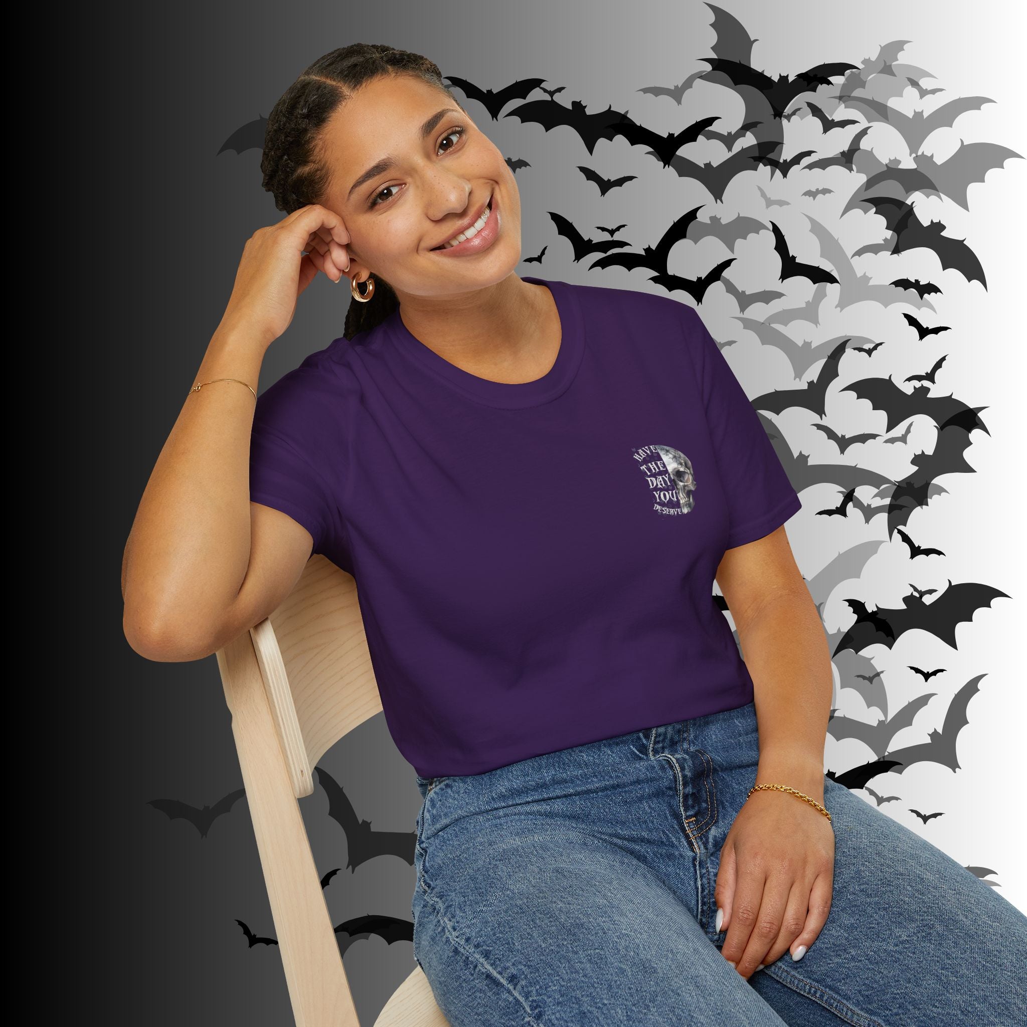 "Have The Day You Deserve" Gothic Botanical Skull T-Shirt — Front & Back Print