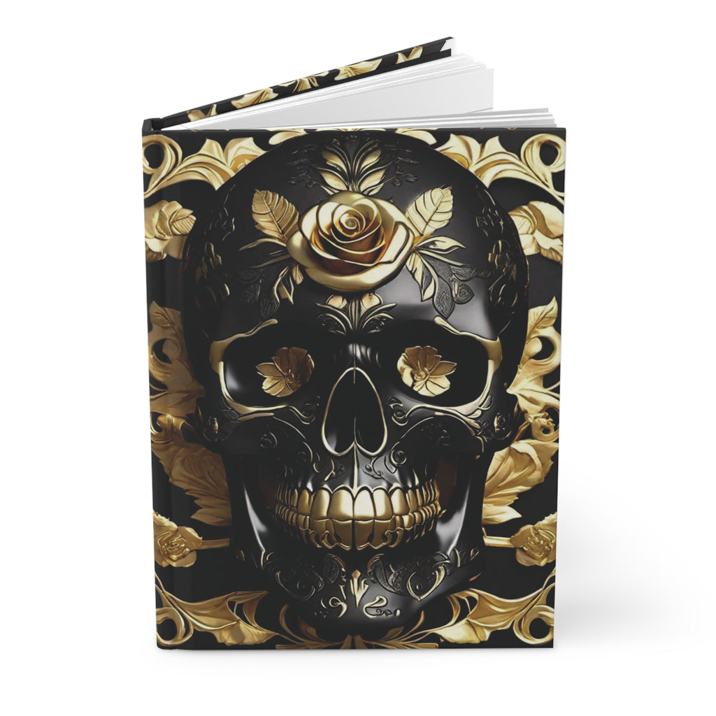Gothic Black & Gold Skull Journal — Dark Floral Rose Hardcover Spell Book