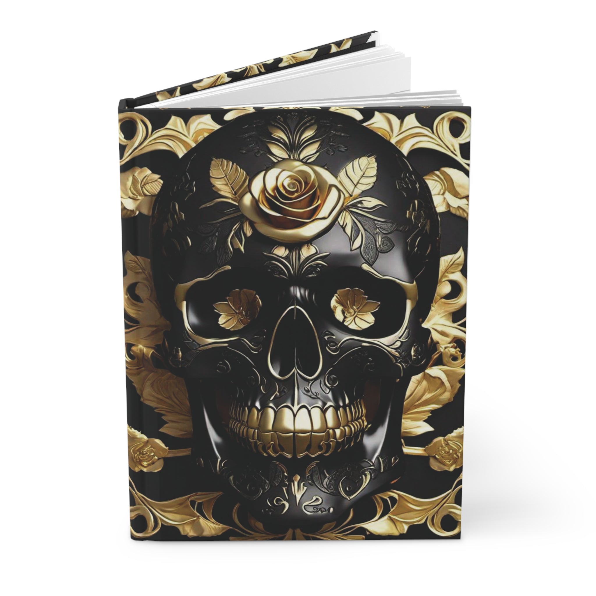 Gothic Black & Gold Skull Journal — Dark Floral Rose Hardcover Spell Book