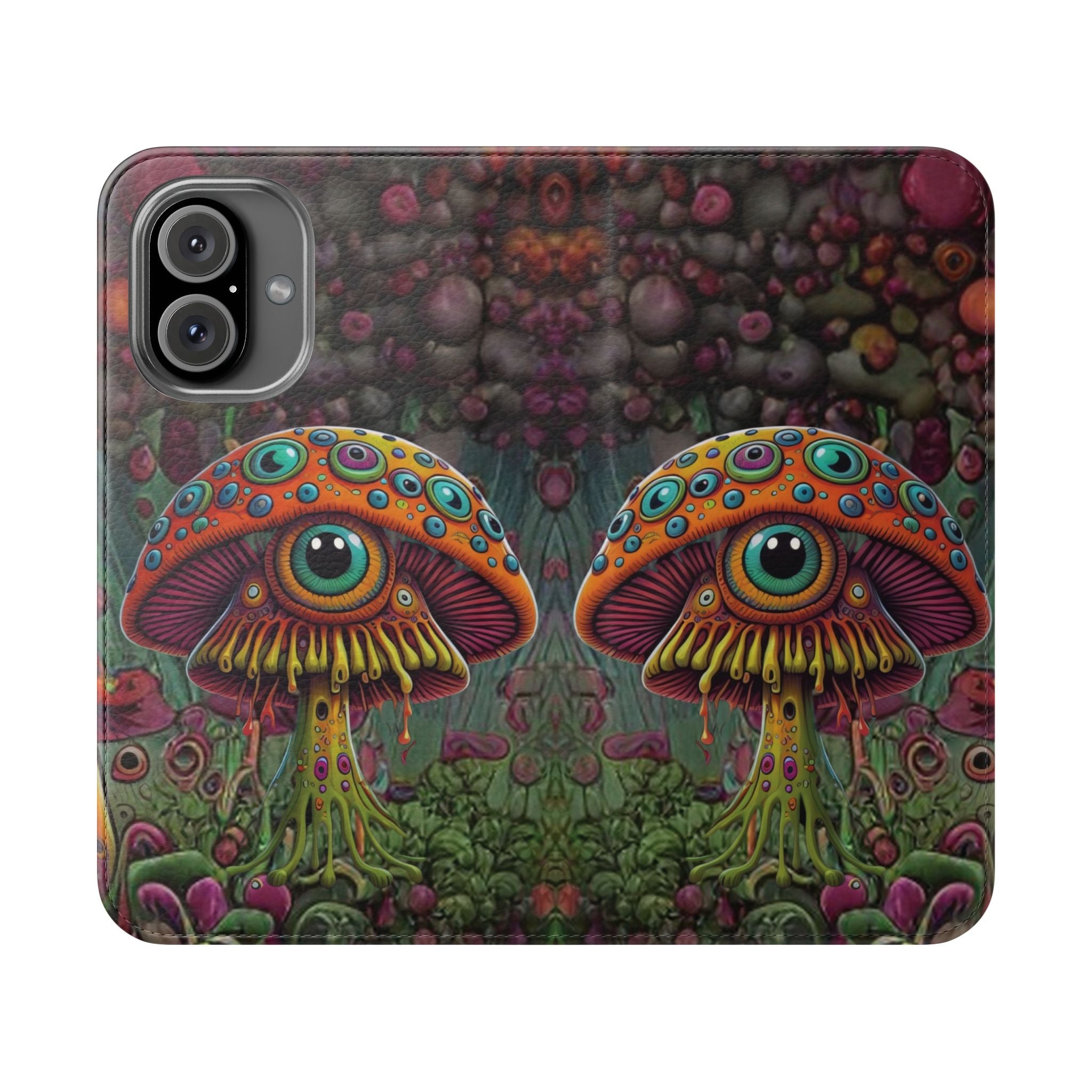 Trippy Mushroom Cottagecore Flip Wallet Phone Case - Mushroom Wallet Case for Samsung iPhone - Psychedelic Wallet Phone Cases