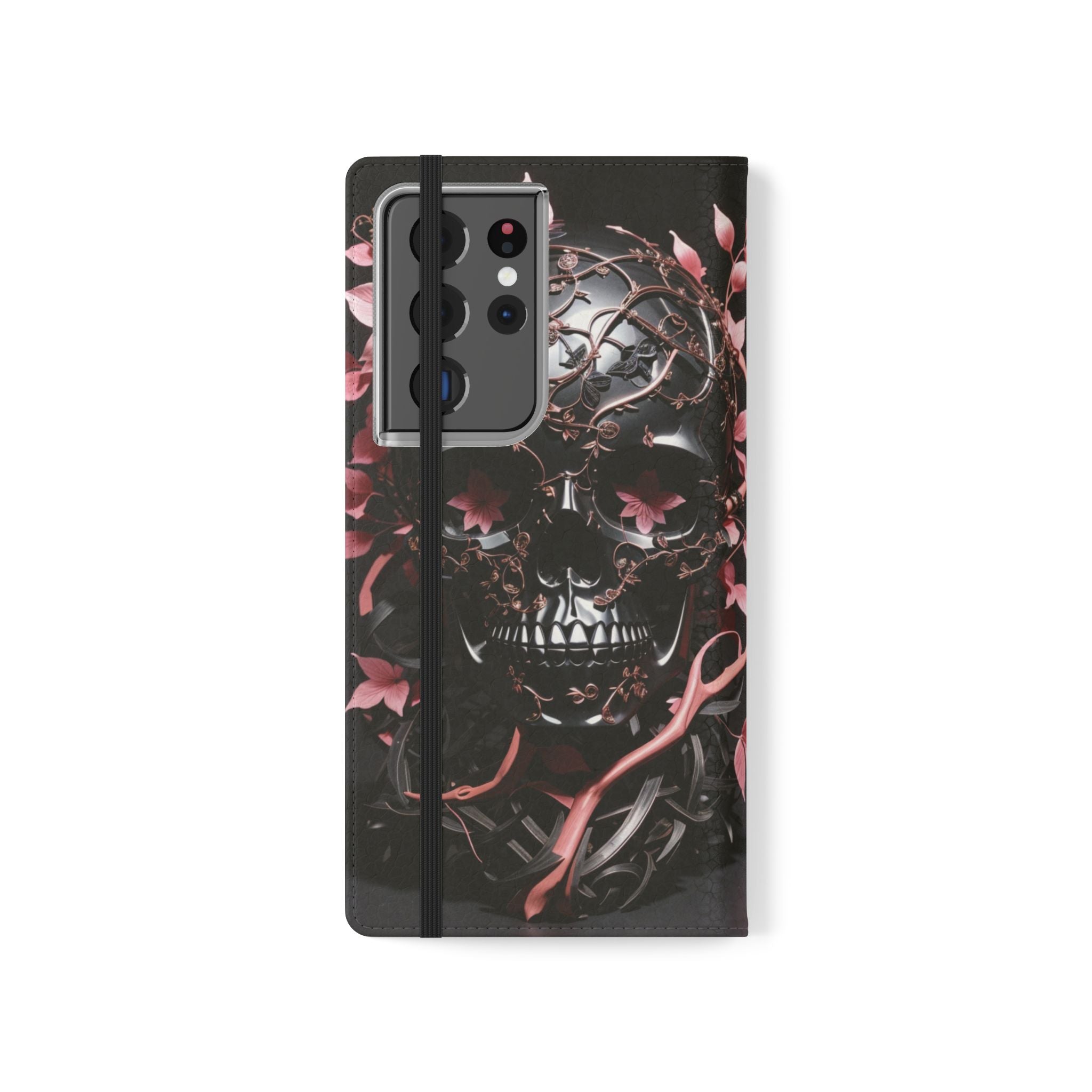 Pink Pastel Goth Skull Flip Wallet Phone Case - Skull Wallet Case for Samsung iPhone - Gothic Style Skull Wallet Phone Cases