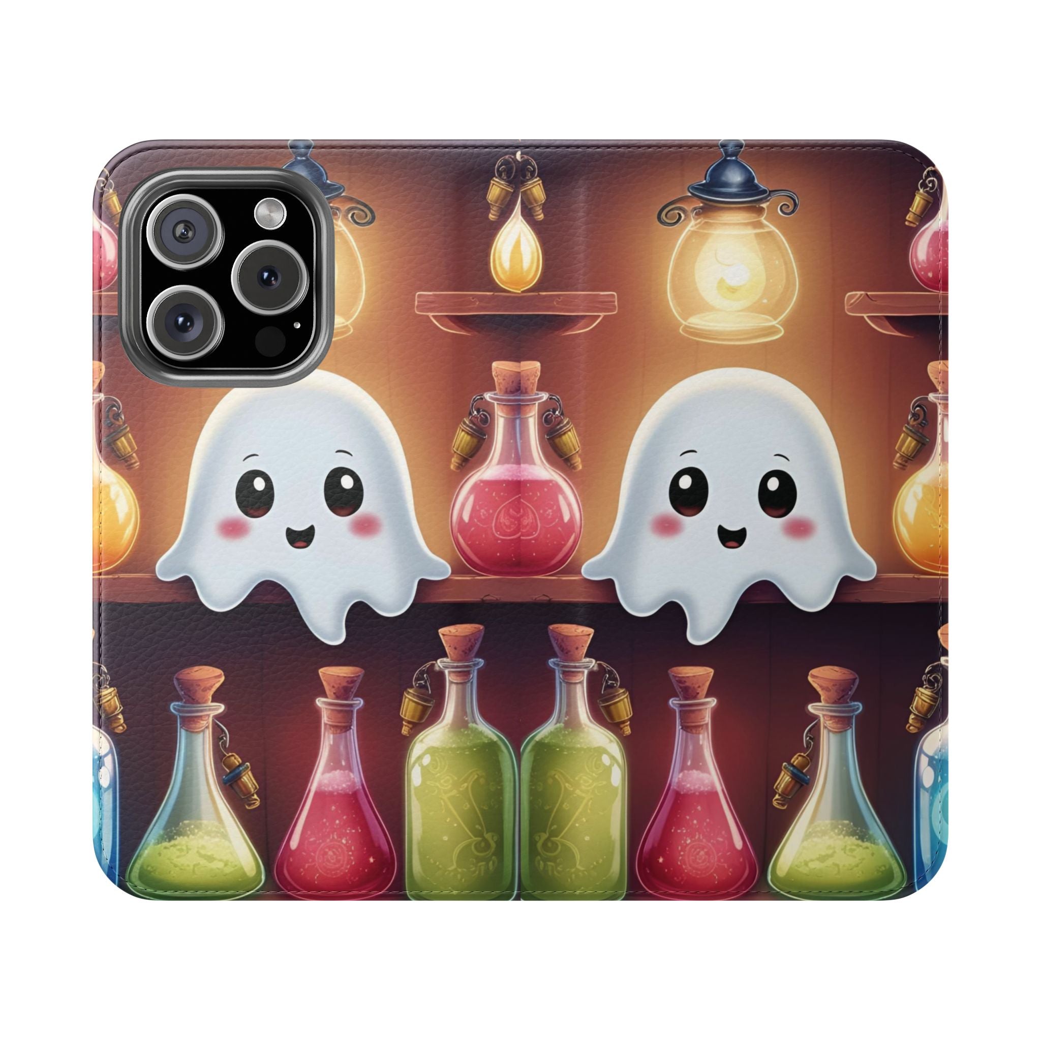 Apothecary Ghost Flip Wallet Case - Spooky Halloween Phone Case - Gothic Ghost Smartphone Case -  Ghost on a Shelf Wallet Case
