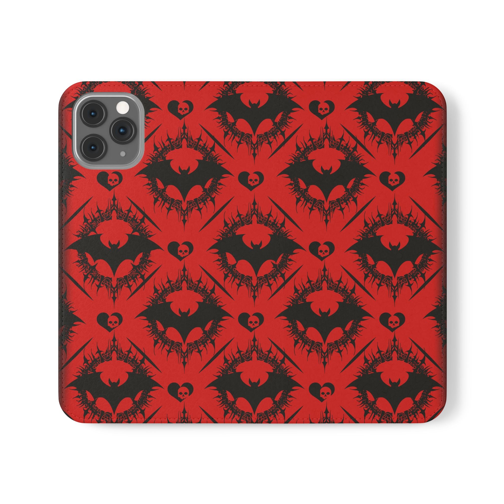 Gothic Bat Wallet Flip Case - Elegant Goth Phone Wallet - Bat Pattern Flip Case - Gothic Phone Case - Stylish Wallet Phone Case