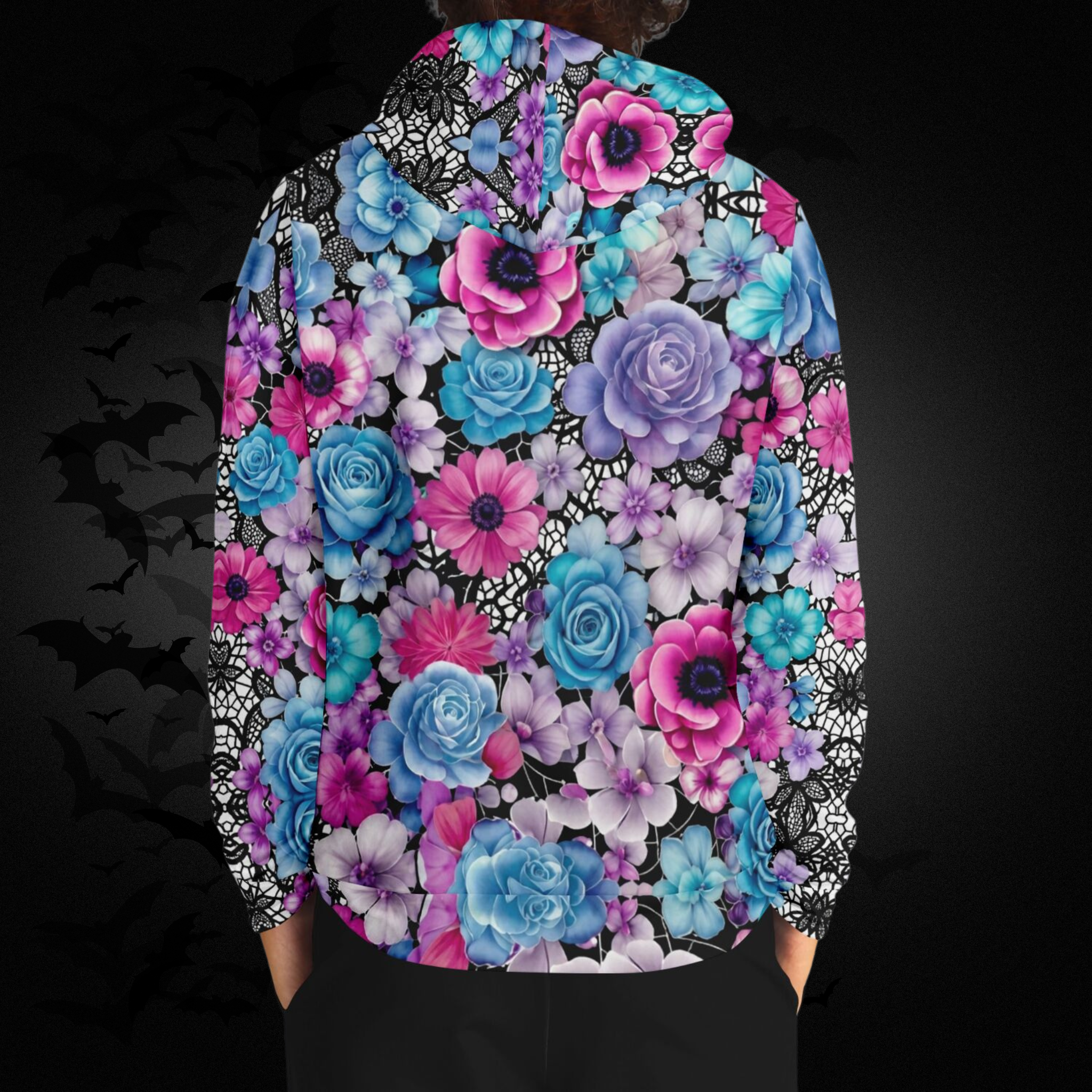Pastel Goth Floral Skull Hoodie — Gothic Skull Unisex All Over Print