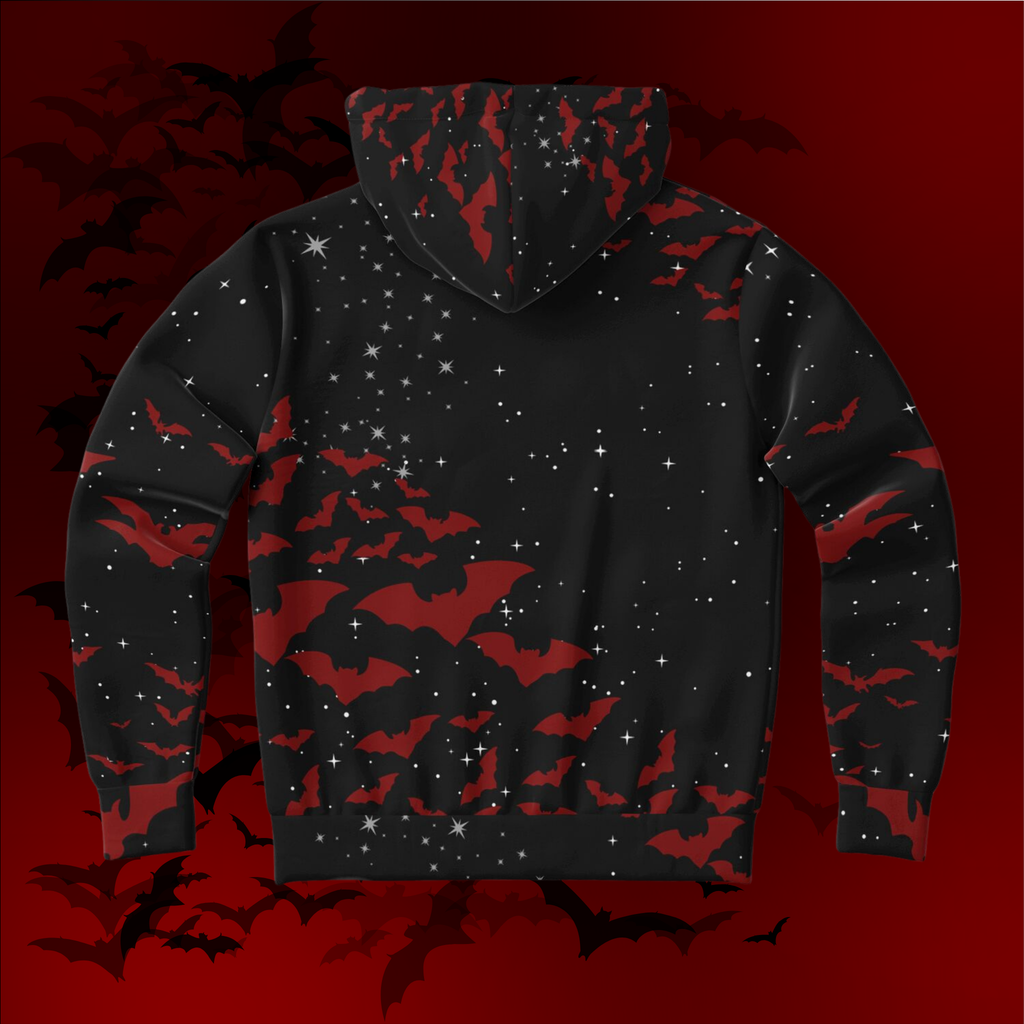 Crimson Bats & Full Moon All Over Print Zip Hoodie