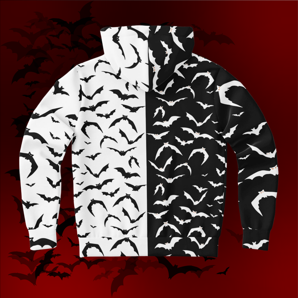Black & White Bat All Over Print Zip Hoodie