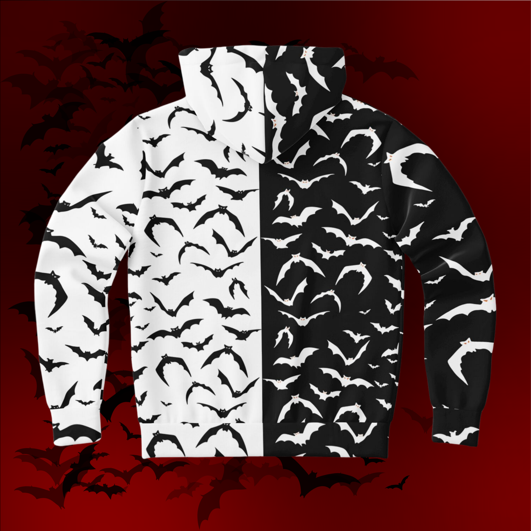 Black & White Bat All Over Print Zip Hoodie