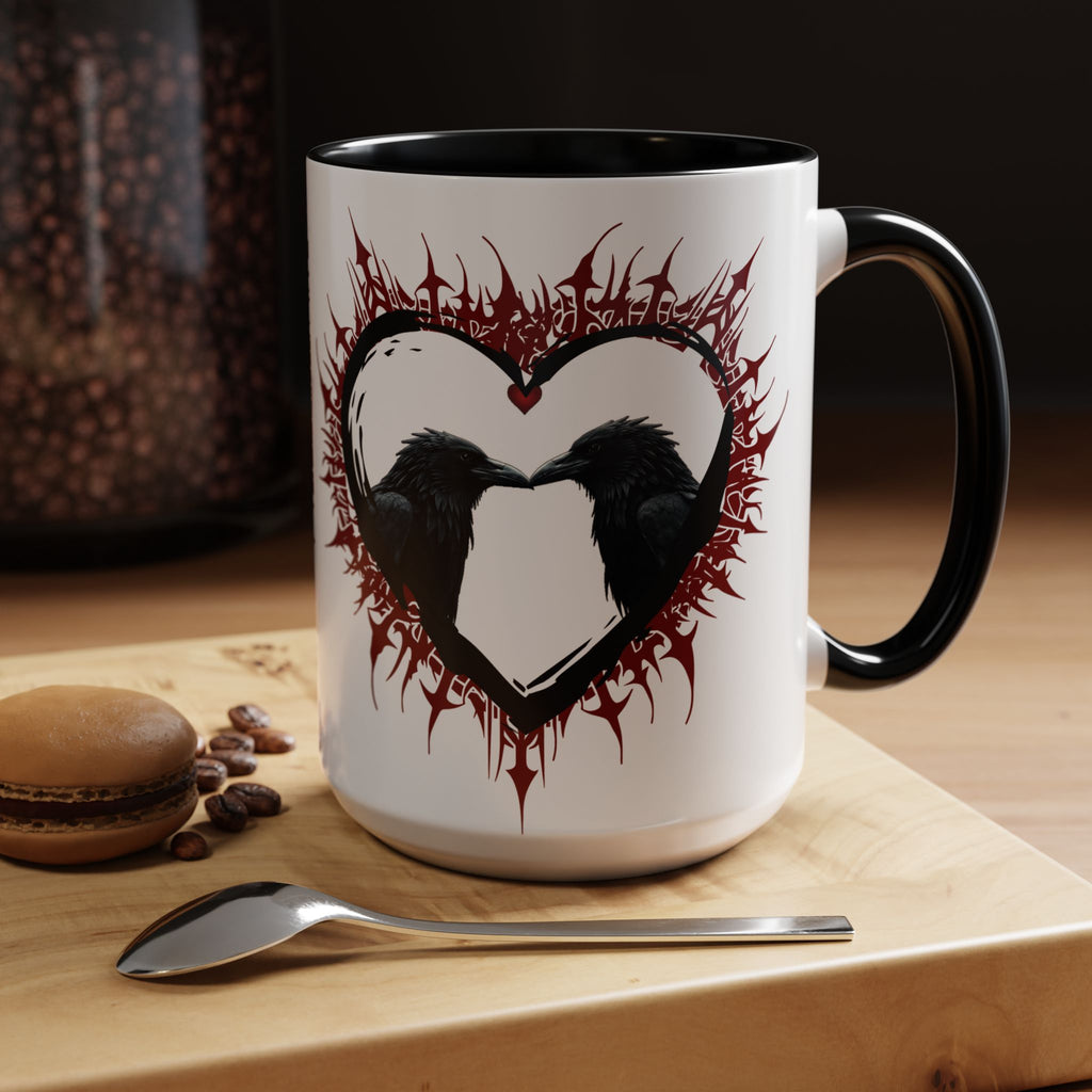 Raven Heart Gothic Coffee Mug — Dark Romance Corvid Design