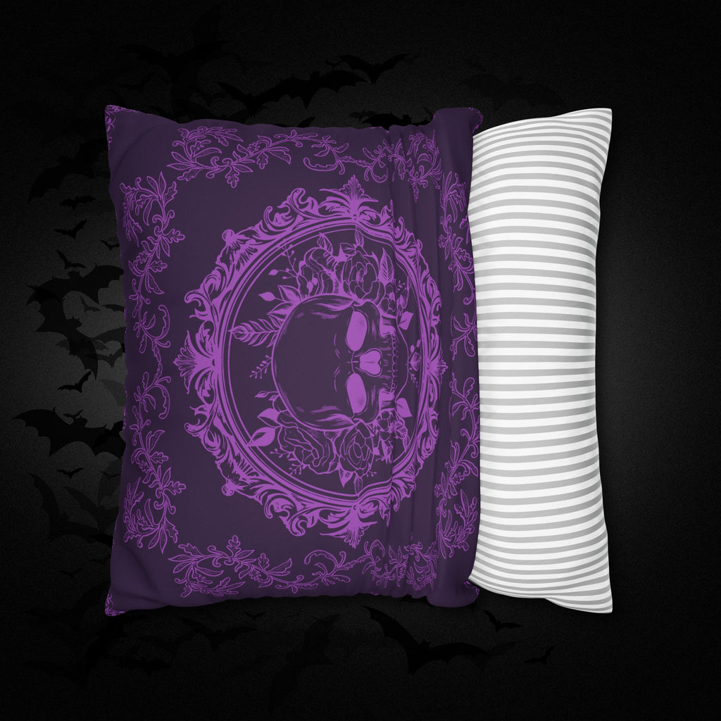 Purple Gothic Floral Skull Throw Pillow — Baroque Botanical Dark Home Decor