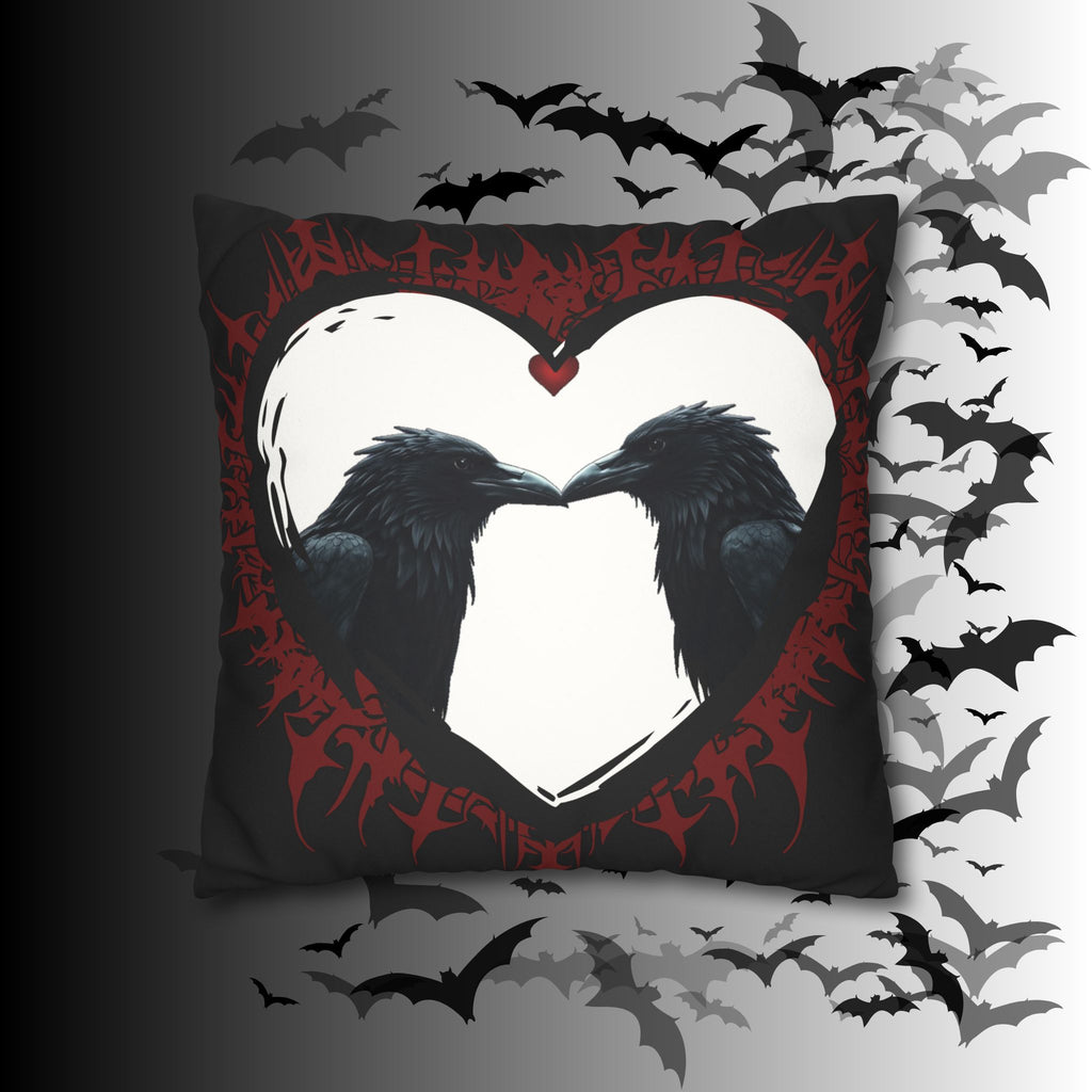 Gothic Ravens Love Heart Throw Pillow — Dark Valentine Gothic Home Decor