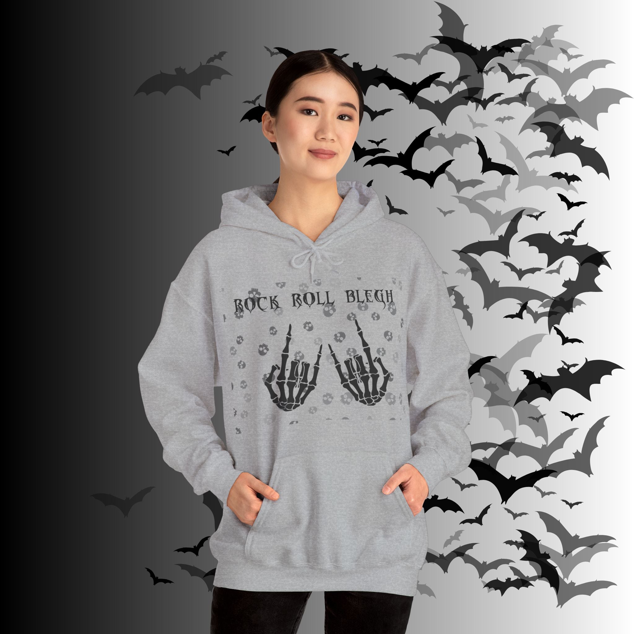 Rock Roll Blegh Hoodie — Skeleton Hands Gothic Music Pullover