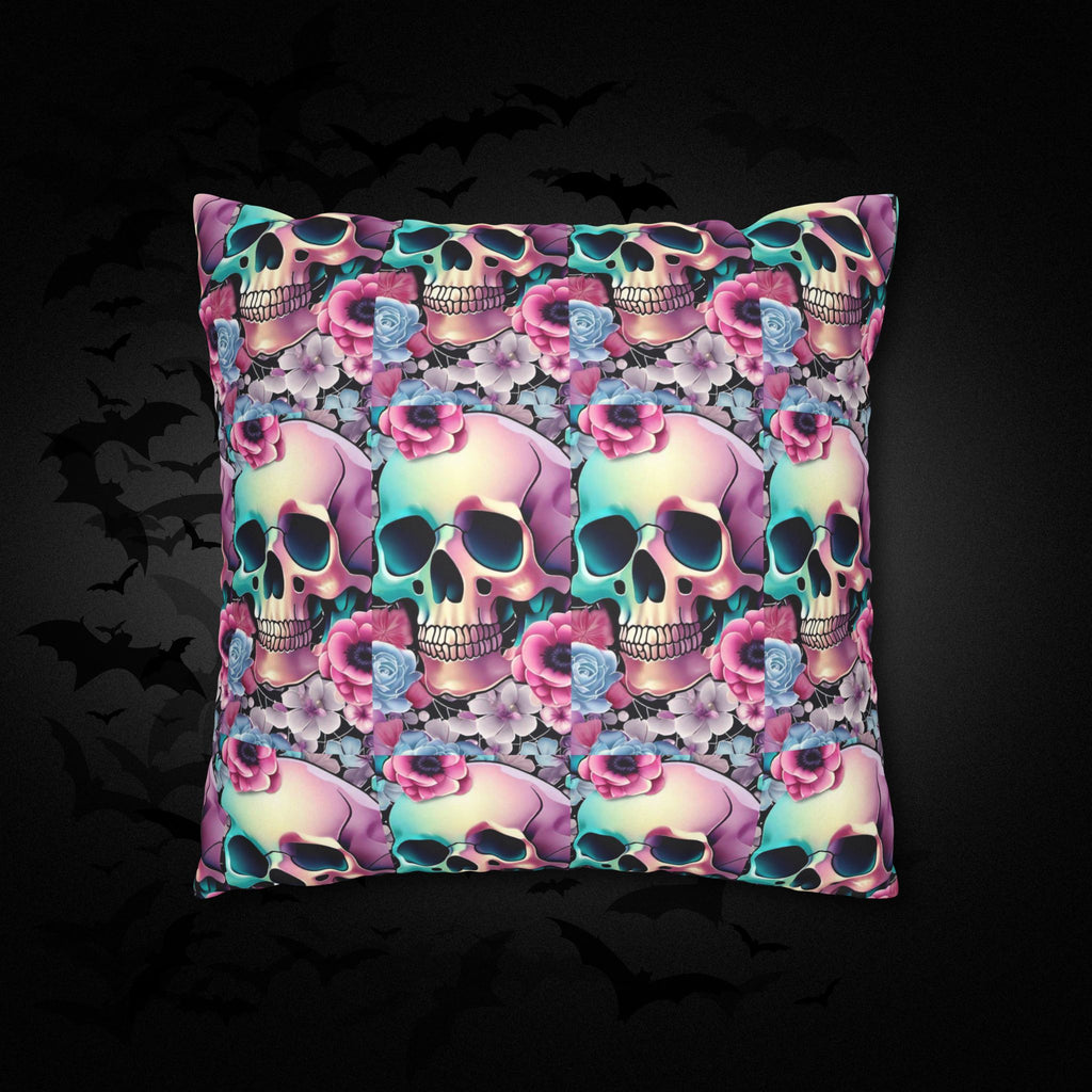 Pastel Goth Floral Skull Throw Pillow — Dark Floral Emo Home Decor