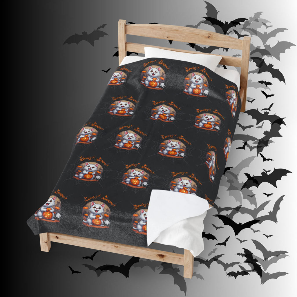 Spooky Season Cat Halloween Throw Blanket — Pumpkin Gothic Home Decor