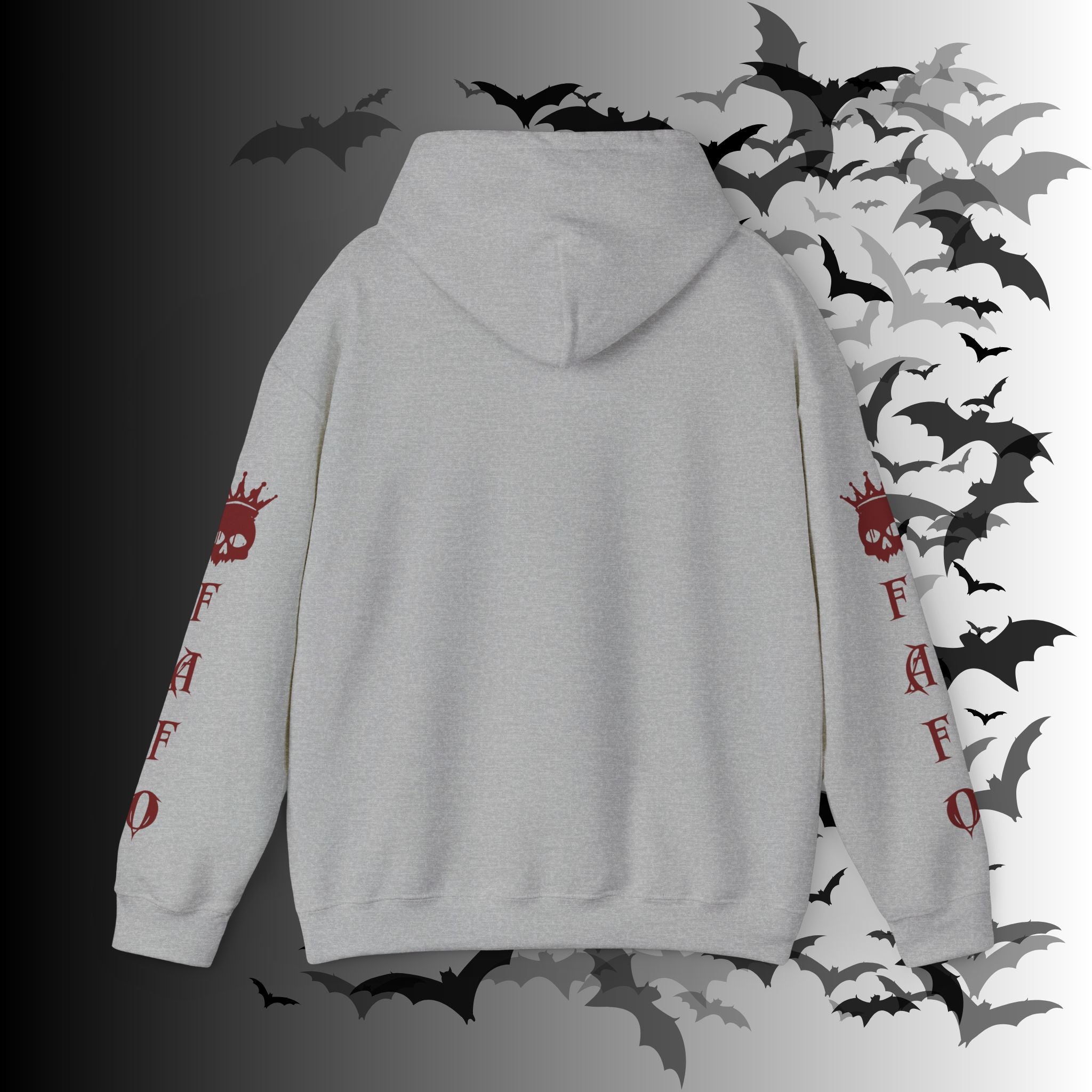 I Identify As a Threat Hoodie — Gothic Skull Sleeve Print Fuck Around Find Out