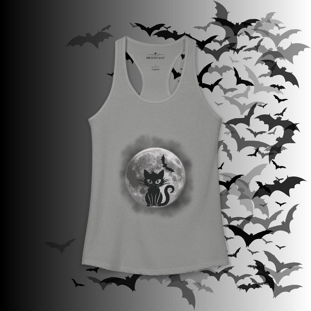Gothic Black Cat Full Moon Racerback Tank Top — Witchy Sleeveless Shirt