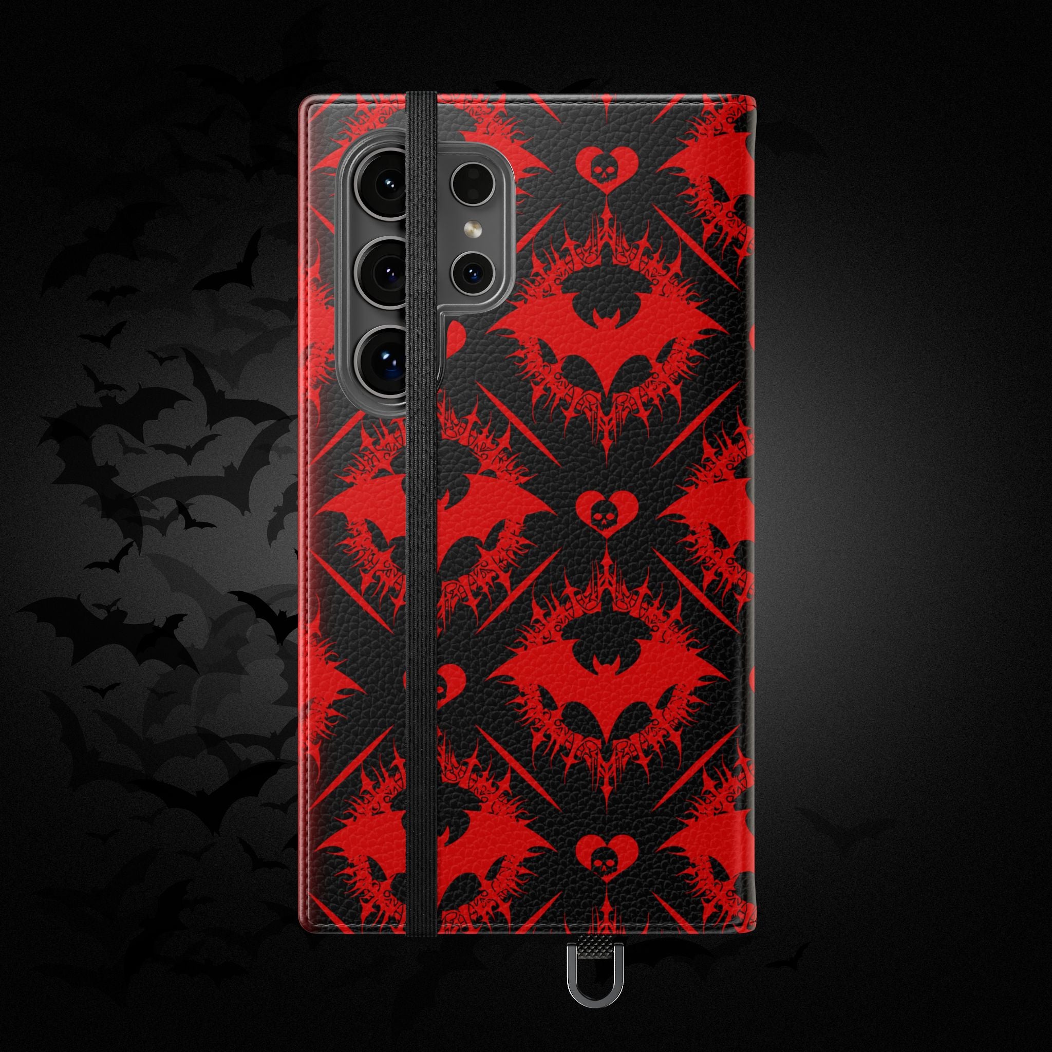 Gothic Bat Wallet Flip Case - Elegant Goth Phone Wallet - Bat Pattern Flip Case - Gothic Phone Case - Stylish Wallet Phone Case