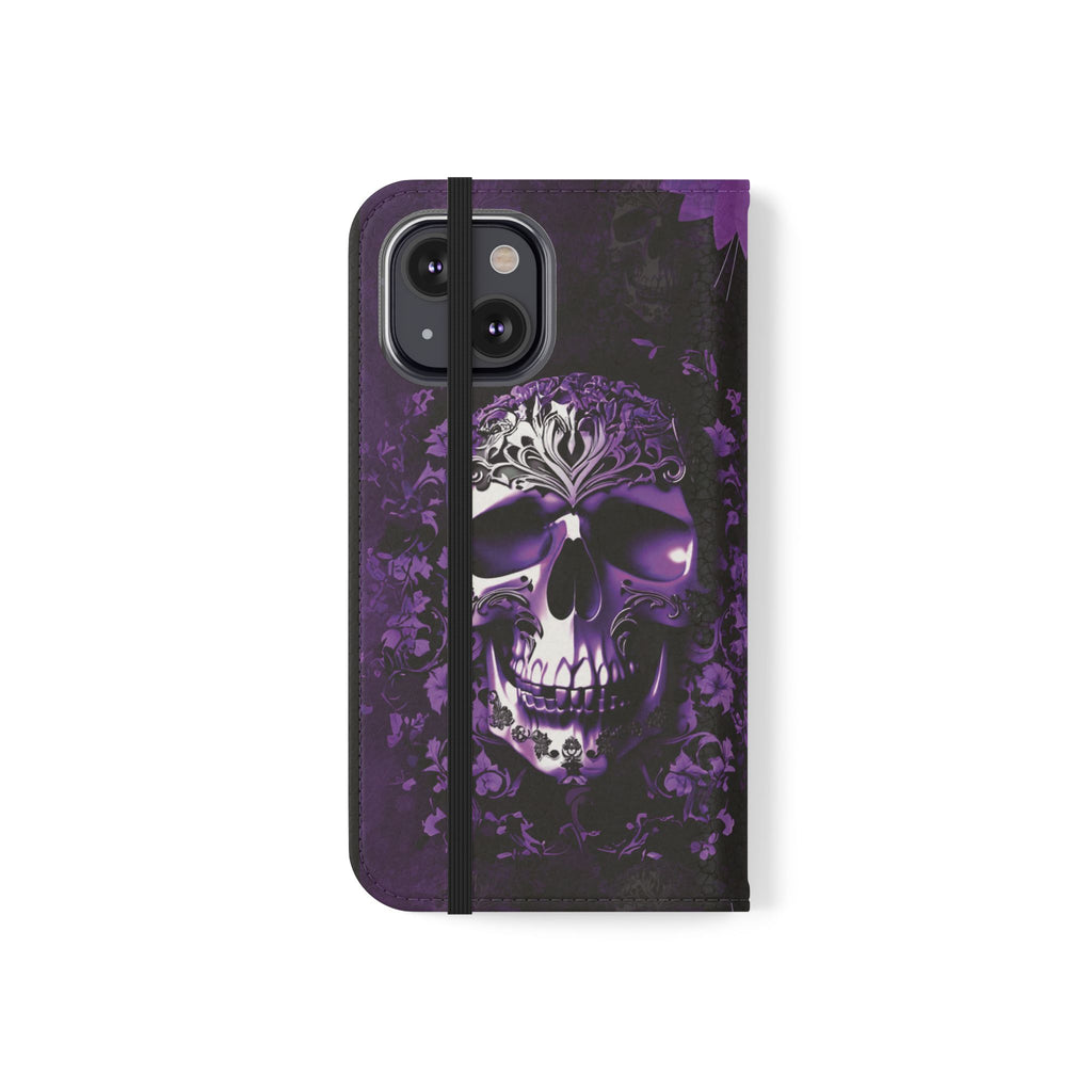 Purple Pastel Goth Skull Flip Wallet Phone Case - Skull Wallet Case for Samsung iPhone - Gothic Style Skull Wallet Phone Cases