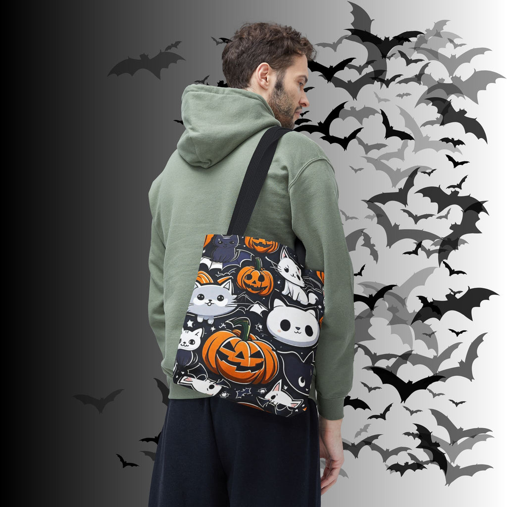 Kawaii Halloween Cat & Pumpkin Tote Bag — Spooky Multi-Cat Pattern