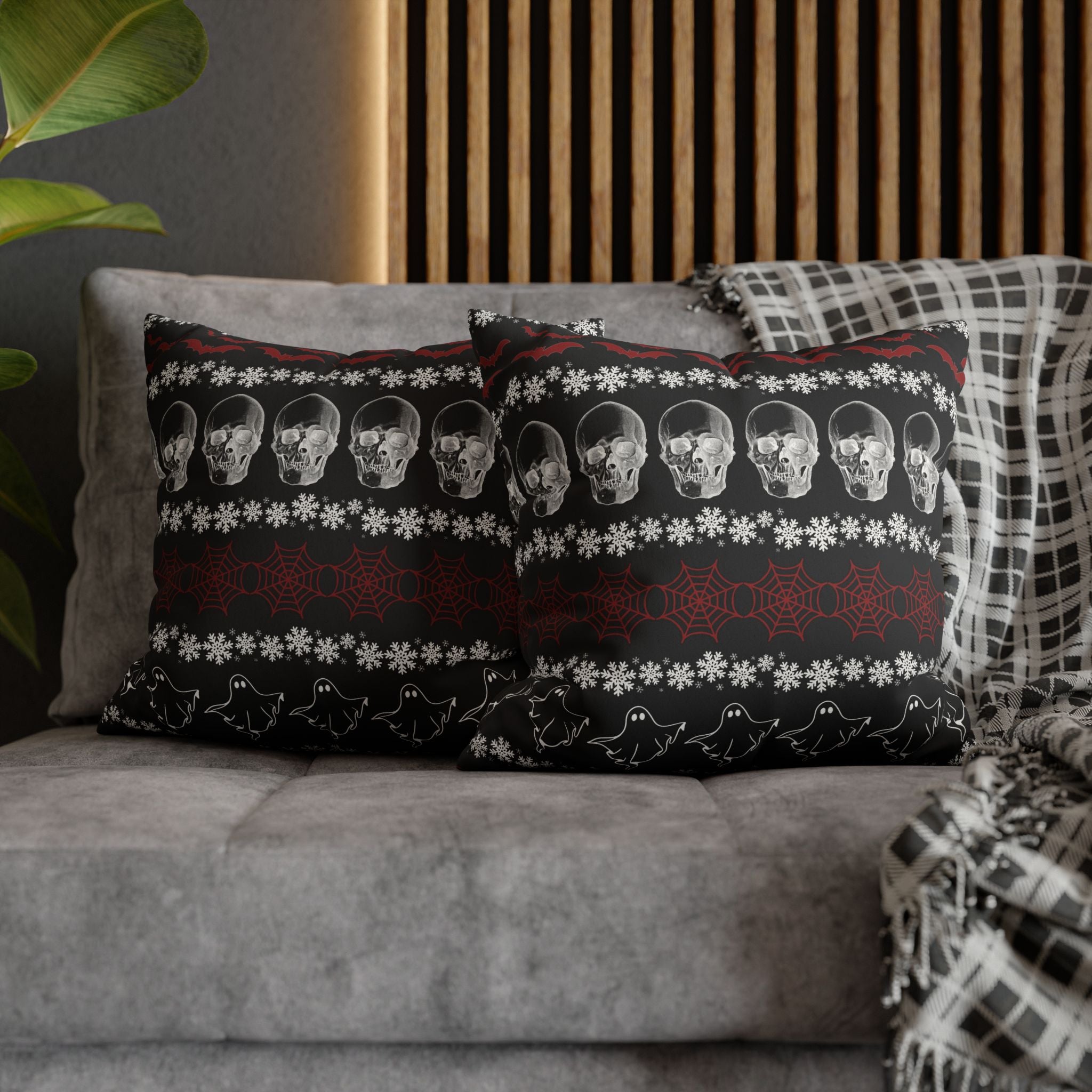 Merry Creepmas Gothic Ugly Sweater Throw Pillow — Goth Holiday Dark Home Decor