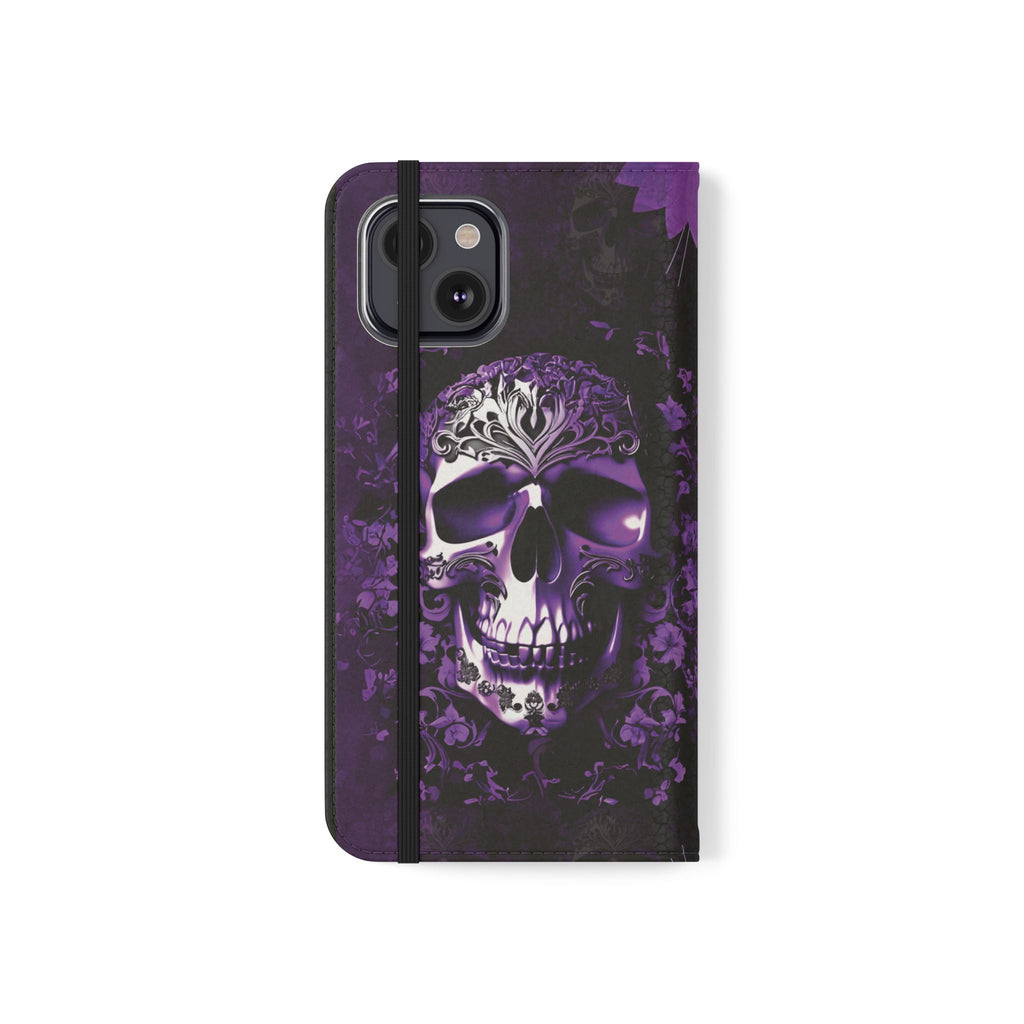 Purple Pastel Goth Skull Flip Wallet Phone Case - Skull Wallet Case for Samsung iPhone - Gothic Style Skull Wallet Phone Cases