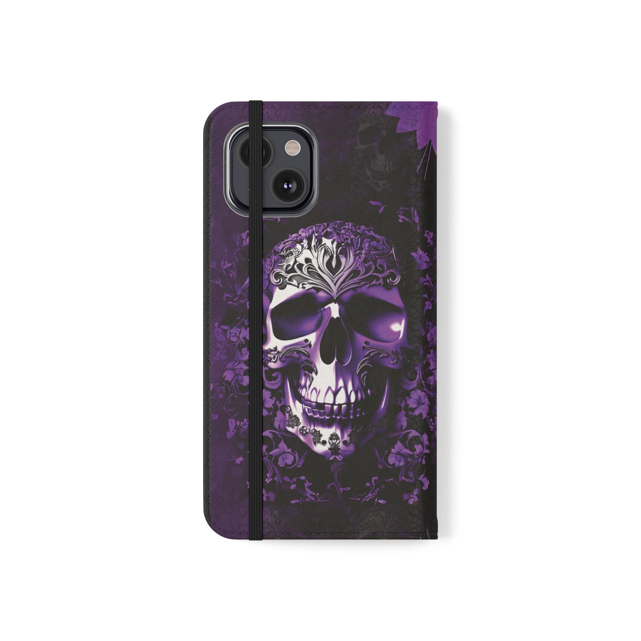 Purple Pastel Goth Skull Flip Wallet Phone Case - Skull Wallet Case for Samsung iPhone - Gothic Style Skull Wallet Phone Cases